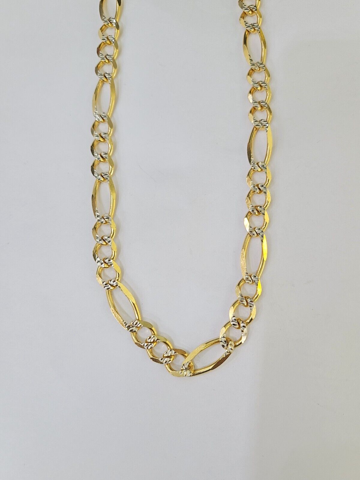 Real 10k Solid Yellow Gold Figaro Link Chain 8mm 22 Inch Diamond Cut Necklace - GoldenlinQ