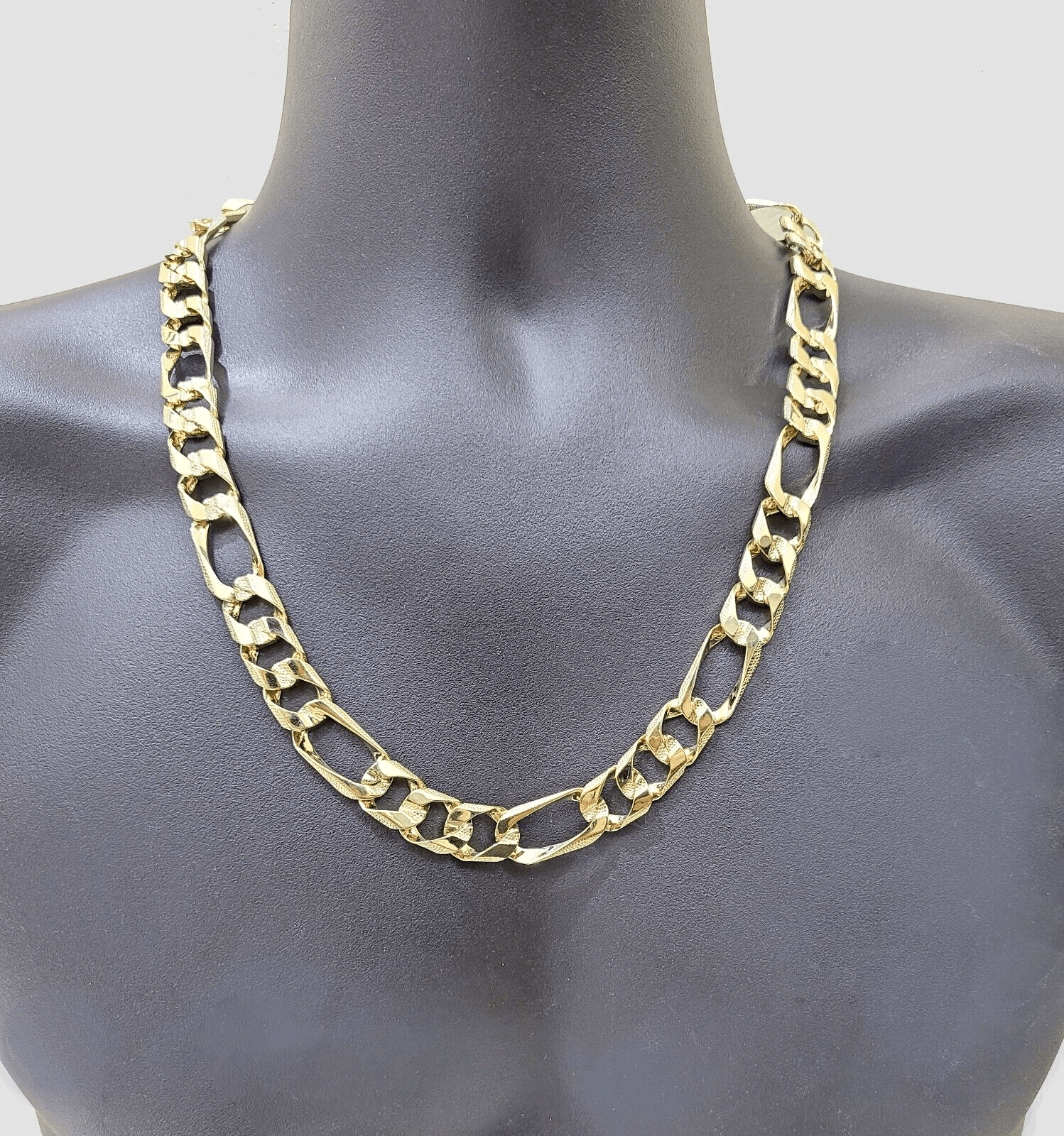 Real 10k Solid Yellow Gold Necklace 13mm Figaro Chain 26'' Inches Lobster Lock - GoldenlinQ