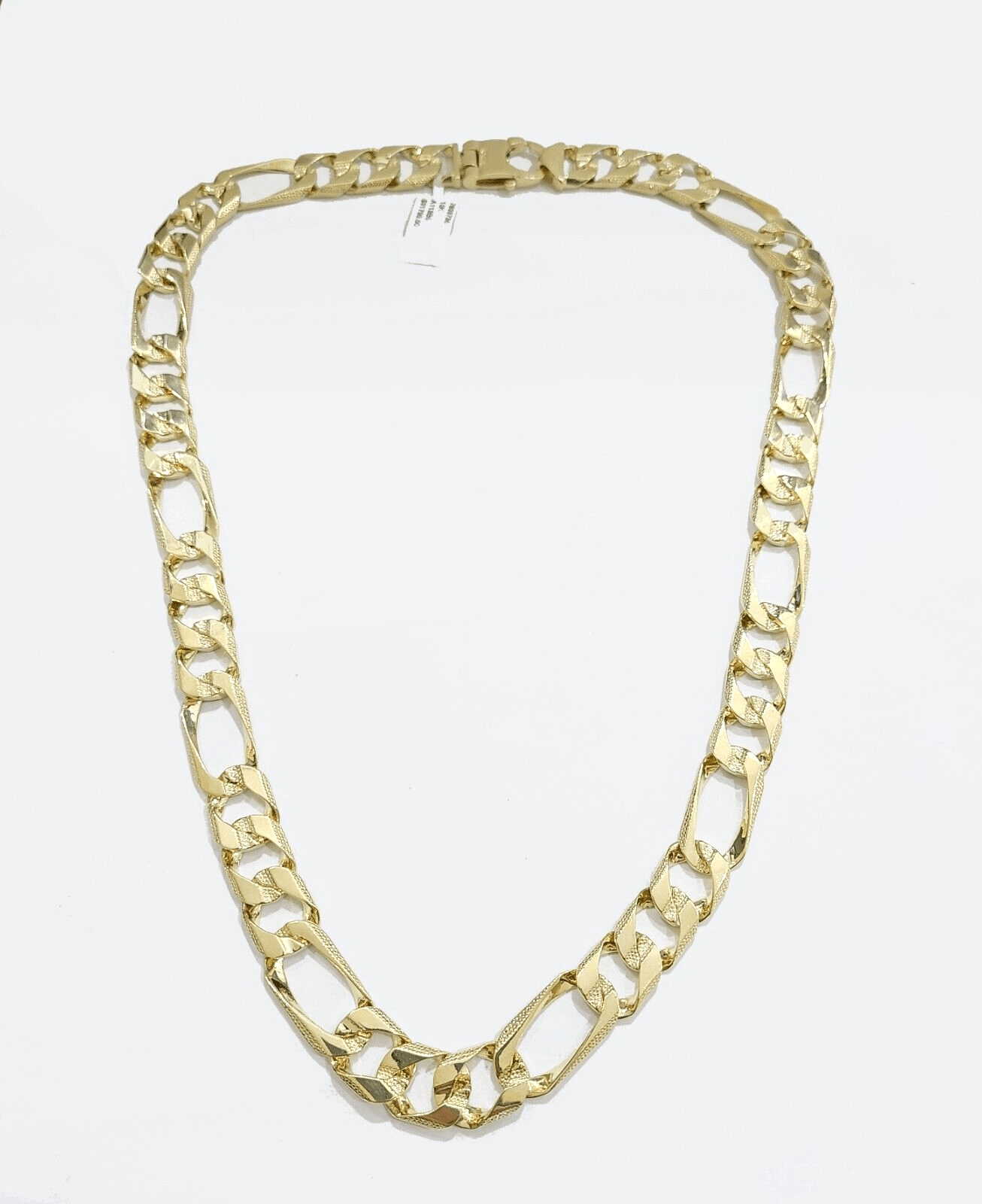 Real 10k Solid Yellow Gold Necklace 13mm Figaro Chain 26'' Inches Lobster Lock - GoldenlinQ