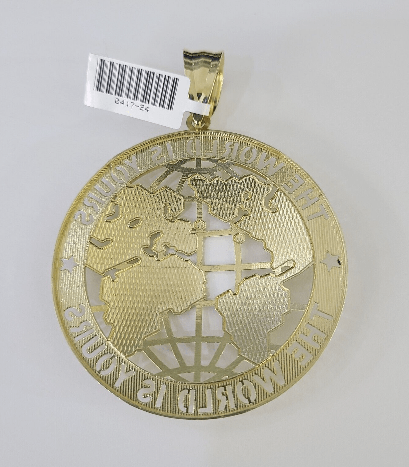 Real 10k The World is Yours Map Pendant Charm Yellow Gold Diamond Cut 10kt - GoldenlinQ