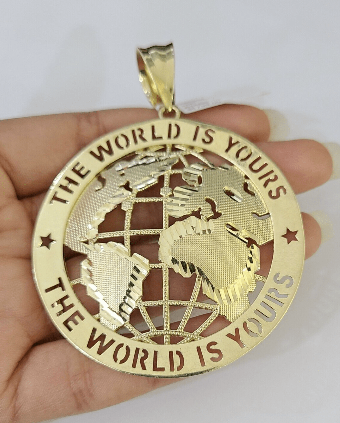 Real 10k The World is Yours Map Pendant Charm Yellow Gold Diamond Cut 10kt - GoldenlinQ