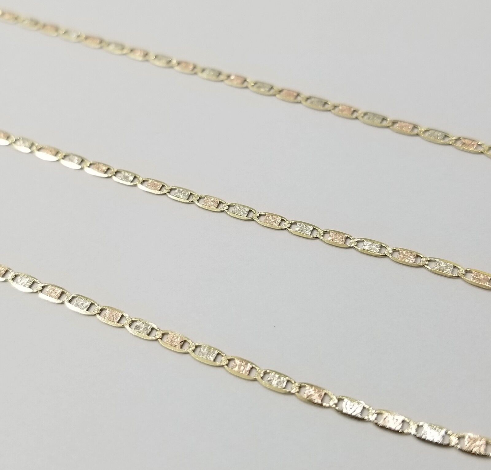 Real 10k Trio Gold Valentino Chain Necklace 2mm 20" Inch Lobster Lock - GoldenlinQ