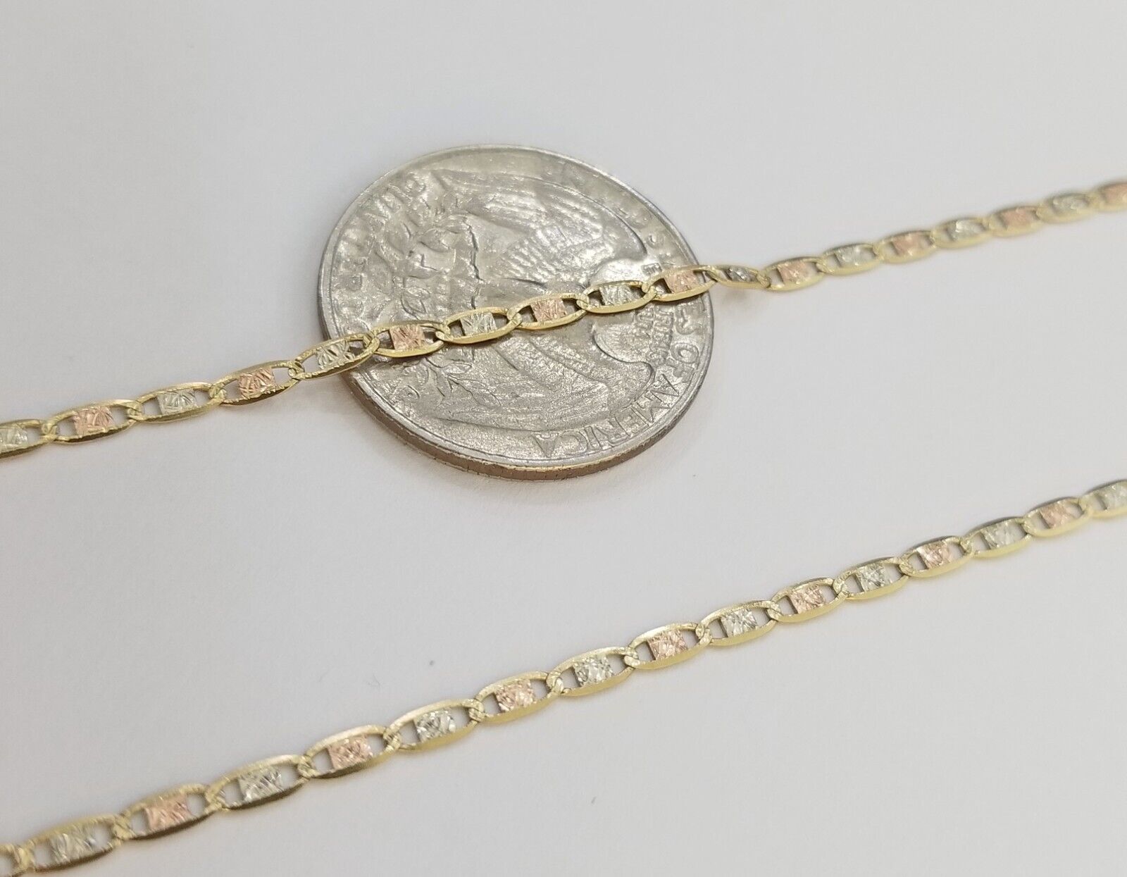 Real 10k Trio Gold Valentino Chain Necklace 2mm 20" Inch Lobster Lock - GoldenlinQ