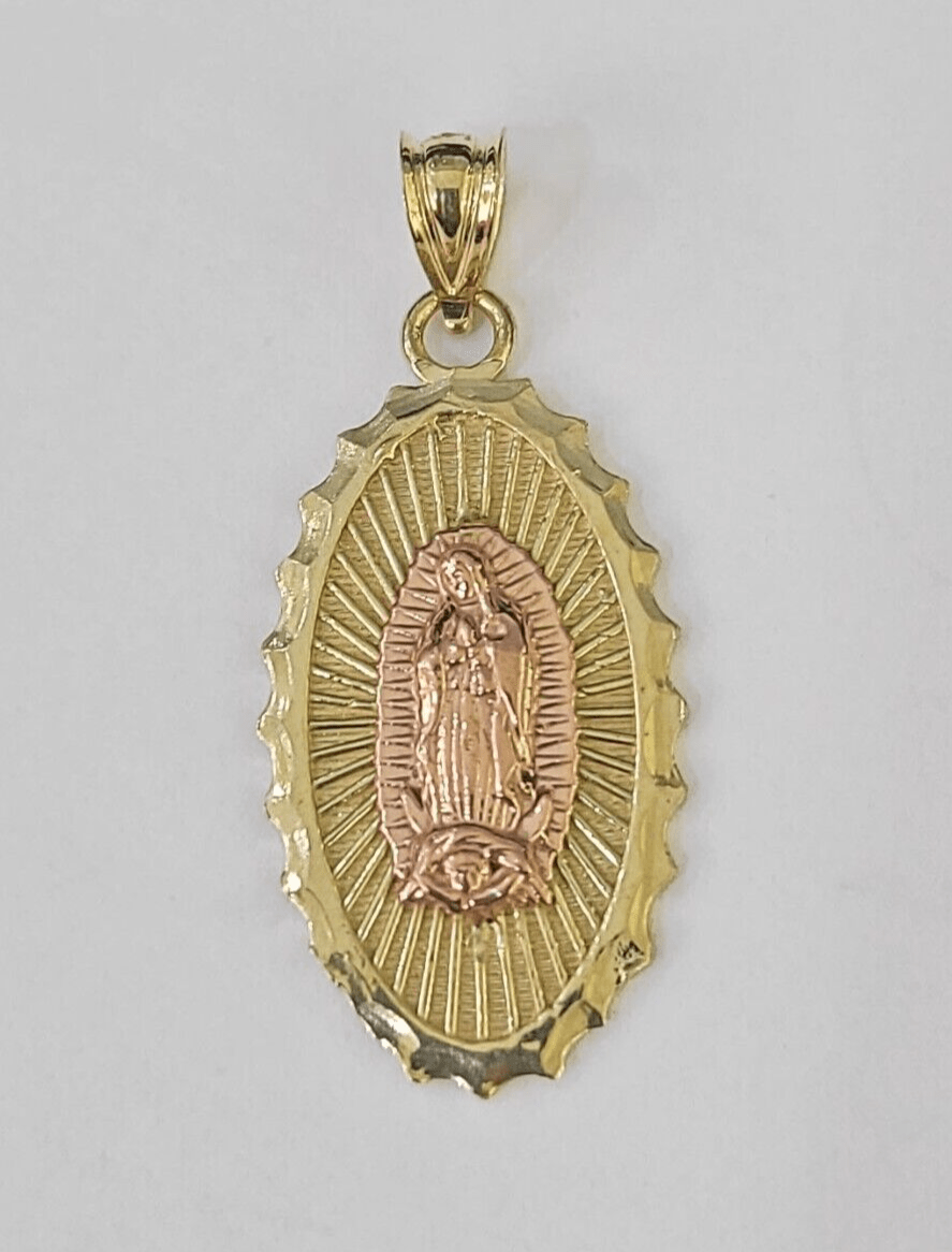 Real 10K Virgin Mary Pendent Charm 10kt Yellow Gold 1" Oval Holy Mother - GoldenlinQ