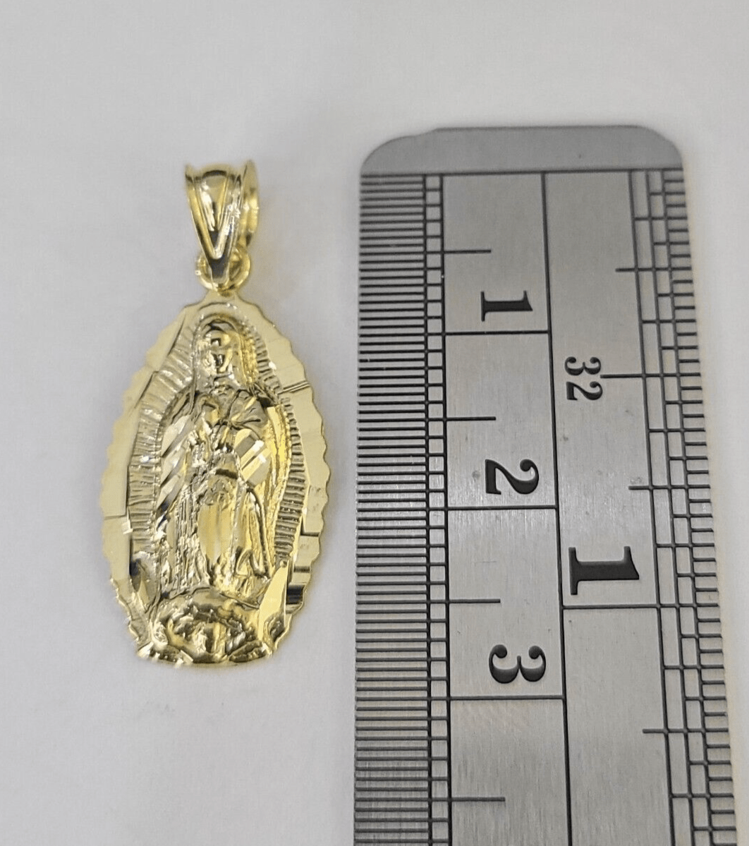 Real 10K Virgin Mary Pendent Charm 10kt Yellow Gold 1" Oval Holy Mother - GoldenlinQ