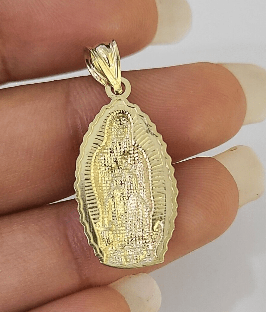 Real 10K Virgin Mary Pendent Charm 10kt Yellow Gold 1" Oval Holy Mother - GoldenlinQ