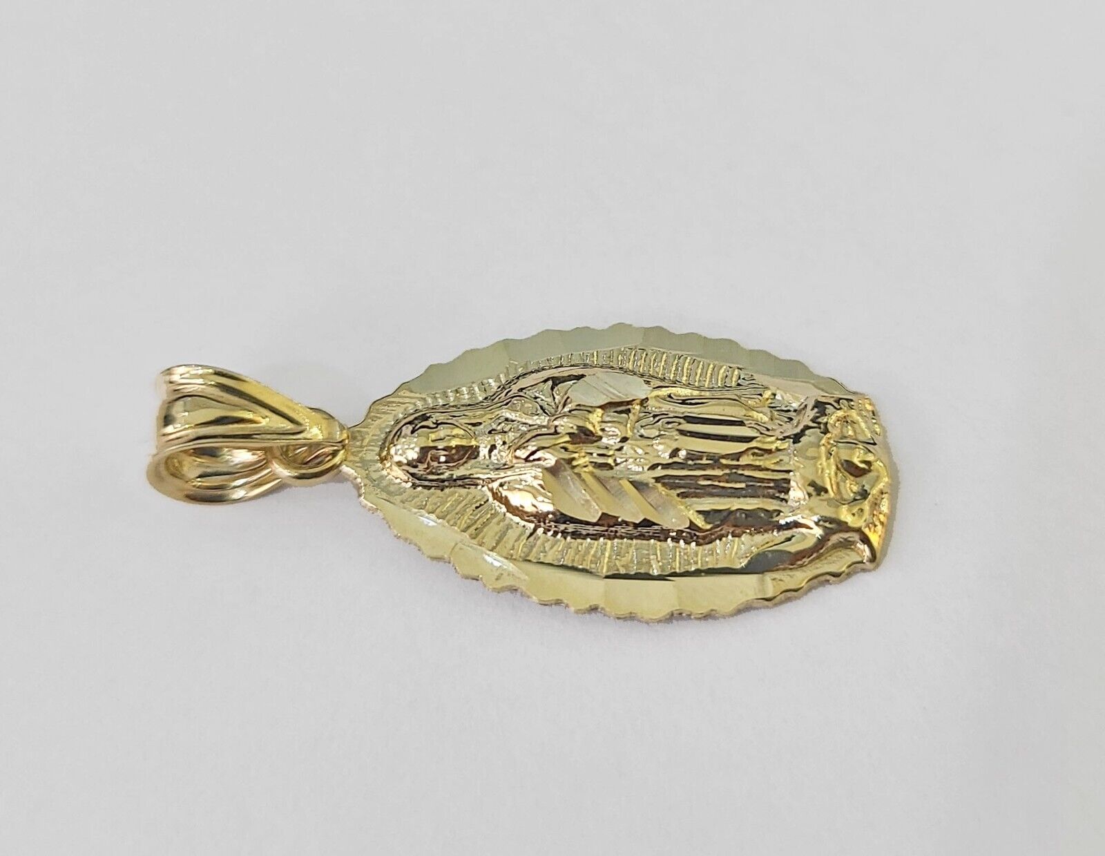 Real 10K Virgin Mary Pendent Charm 10kt Yellow Gold 1" Oval Holy Mother - GoldenlinQ