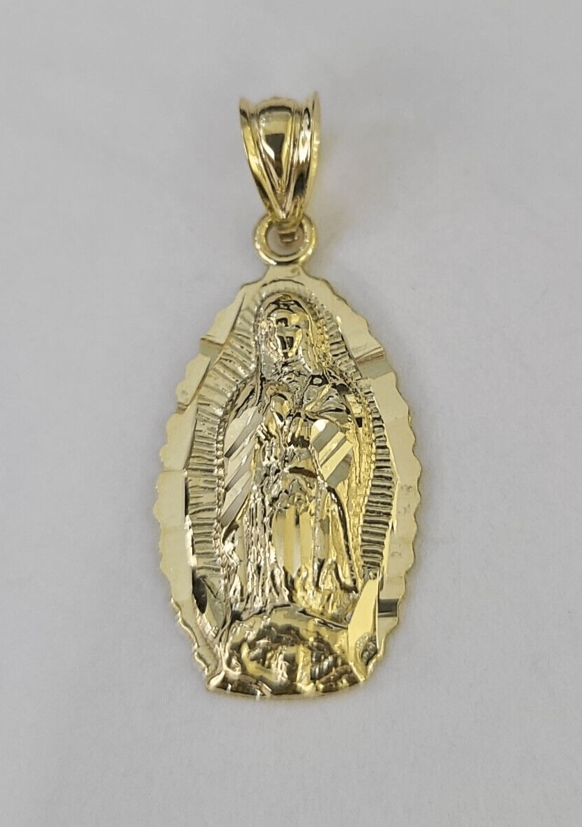 Real 10K Virgin Mary Pendent Charm 10kt Yellow Gold 1" Oval Holy Mother - GoldenlinQ