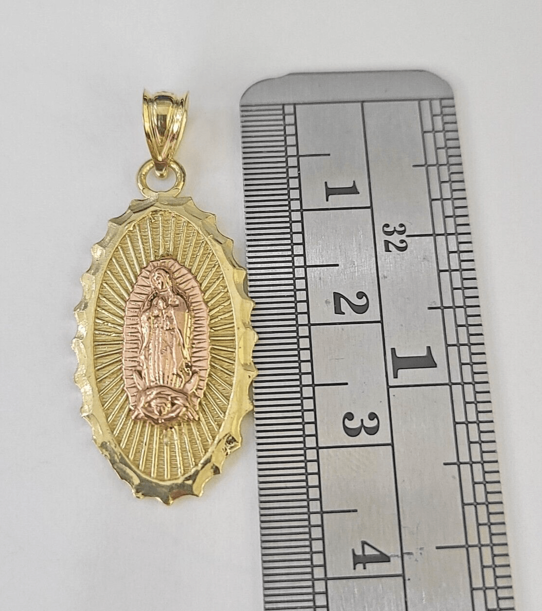 Real 10K Virgin Mary Pendent Charm 10kt Yellow Gold 1" Oval Holy Mother - GoldenlinQ