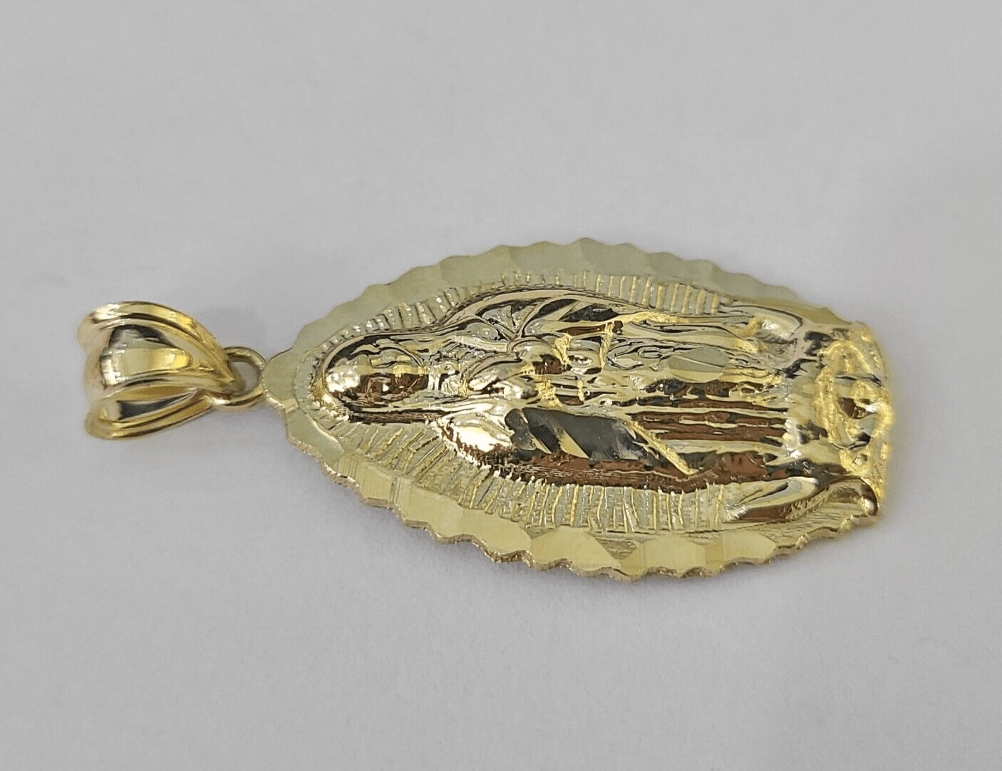 Real 10K Virgin Mary Pendent Charm 10kt Yellow Gold 1.5" Oval Holy Mother - GoldenlinQ