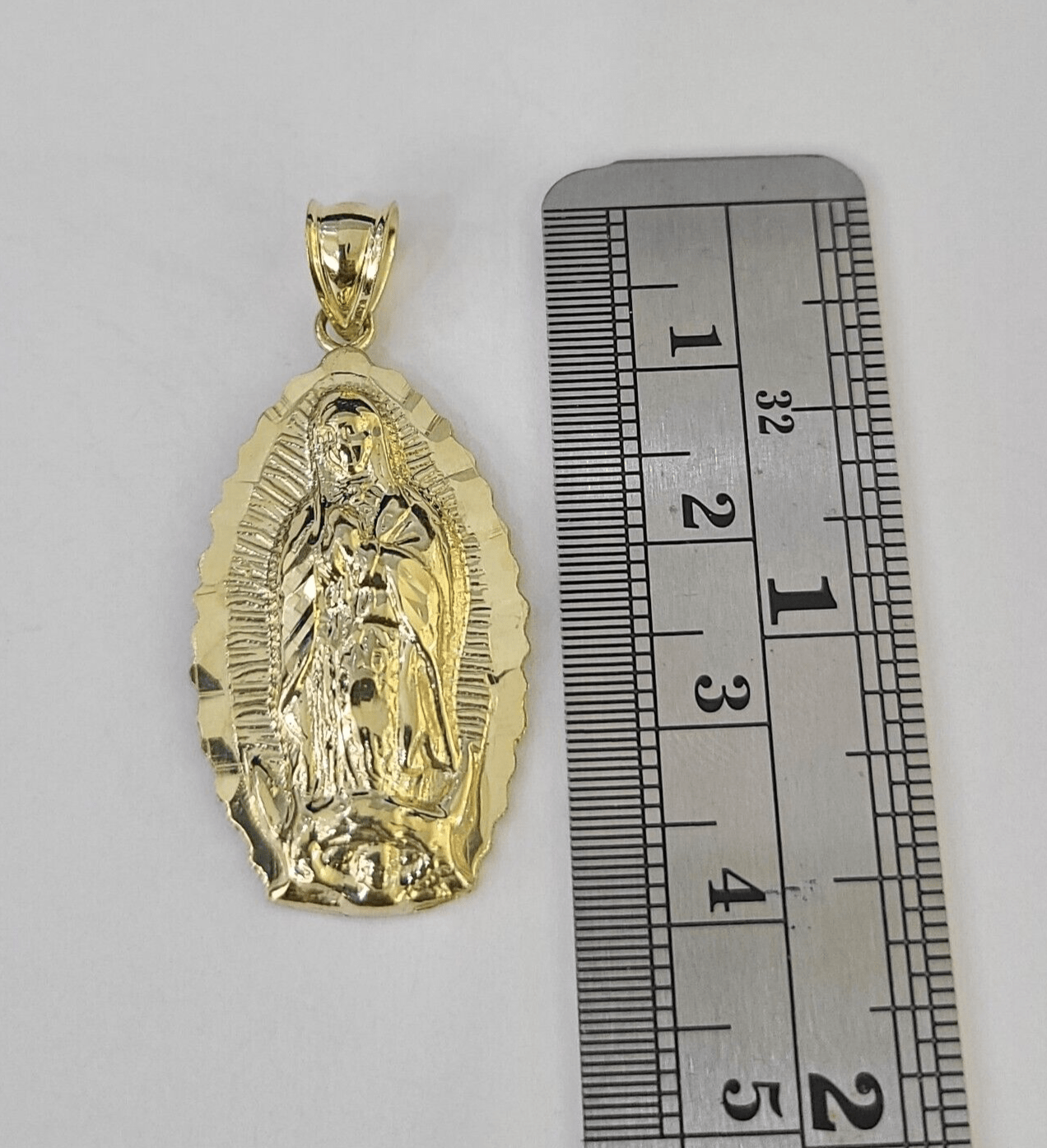 Real 10K Virgin Mary Pendent Charm 10kt Yellow Gold 1.5" Oval Holy Mother - GoldenlinQ