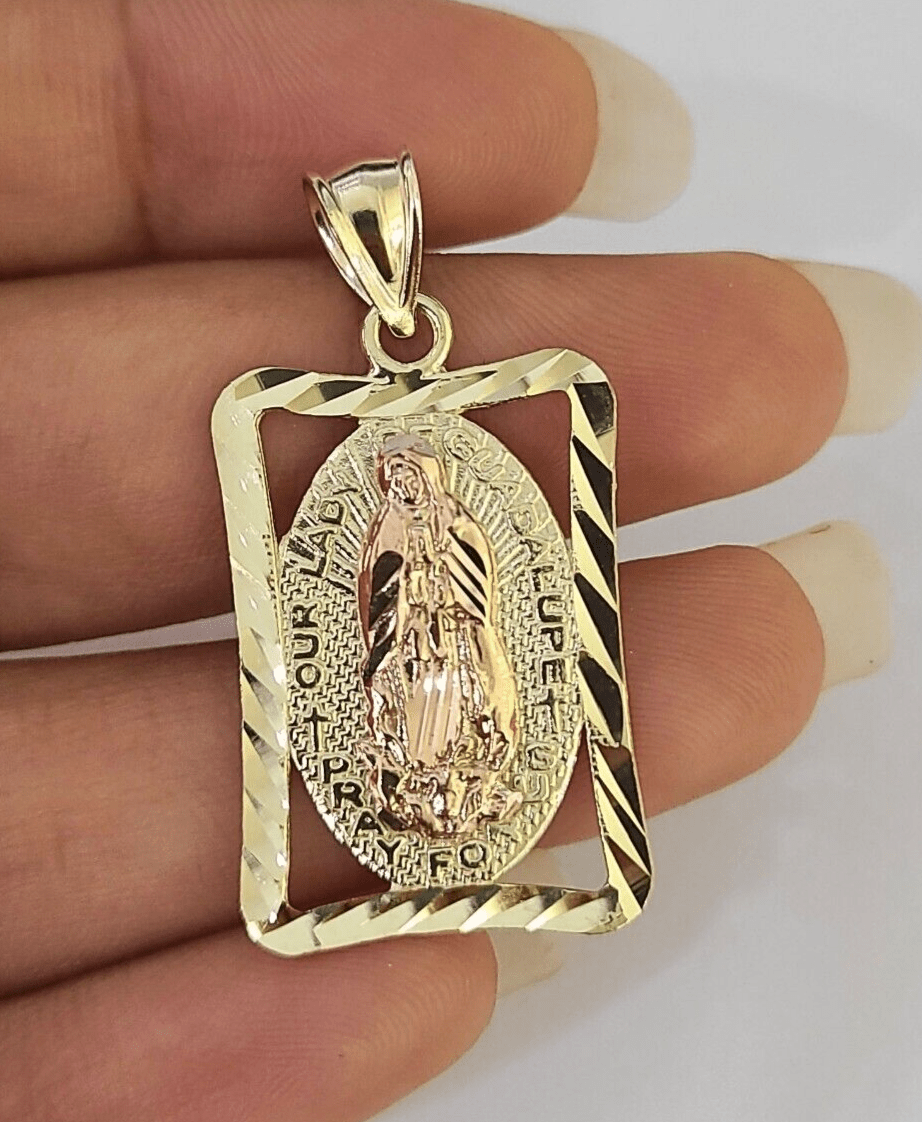 Real 10K Virgin Mary Pendent Charm 10kt Yellow Gold Holy Mother Guadalupe - GoldenlinQ