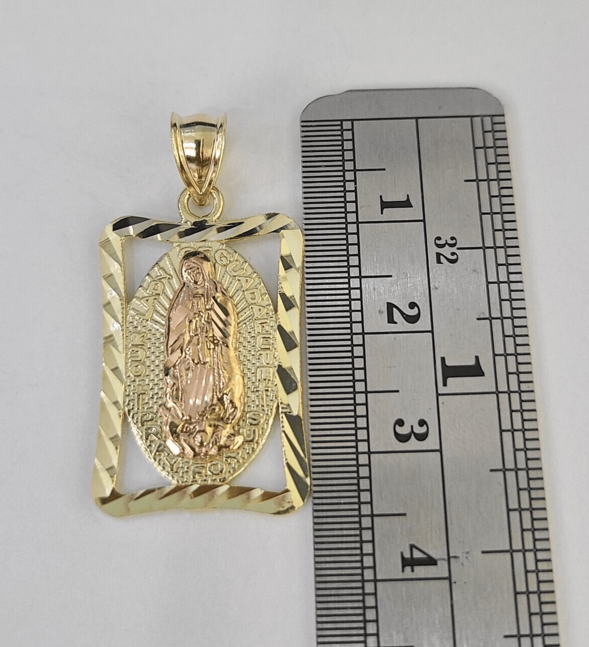Real 10K Virgin Mary Pendent Charm 10kt Yellow Gold Holy Mother Guadalupe - GoldenlinQ