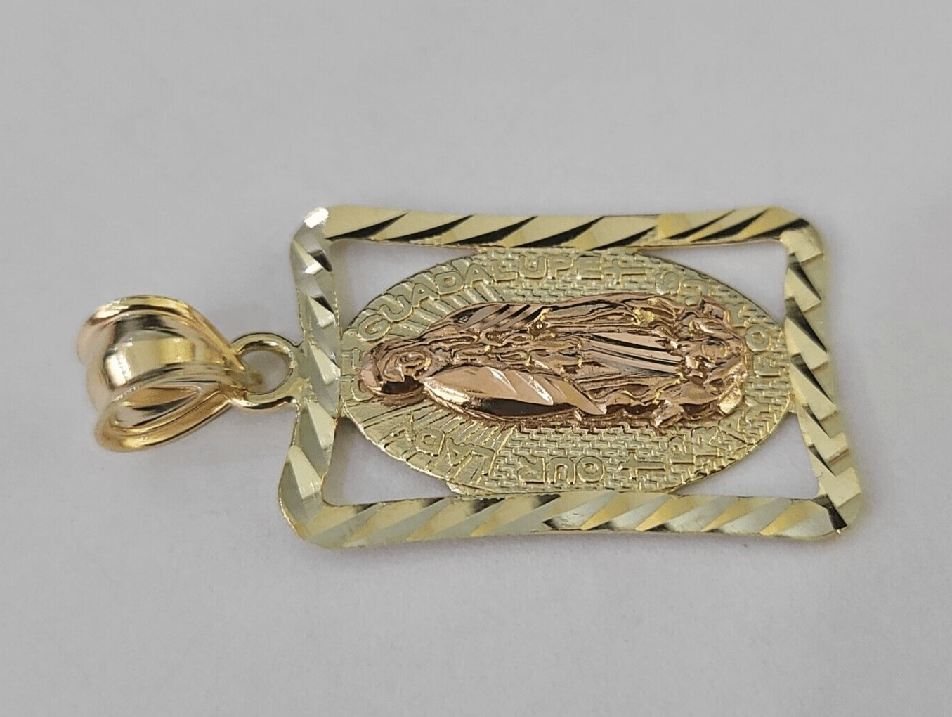 Real 10K Virgin Mary Pendent Charm 10kt Yellow Gold Holy Mother Guadalupe - GoldenlinQ