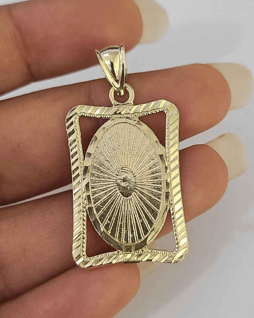 Real 10K Virgin Mary Pendent Charm 10kt Yellow Gold Holy Mother Guadalupe - GoldenlinQ