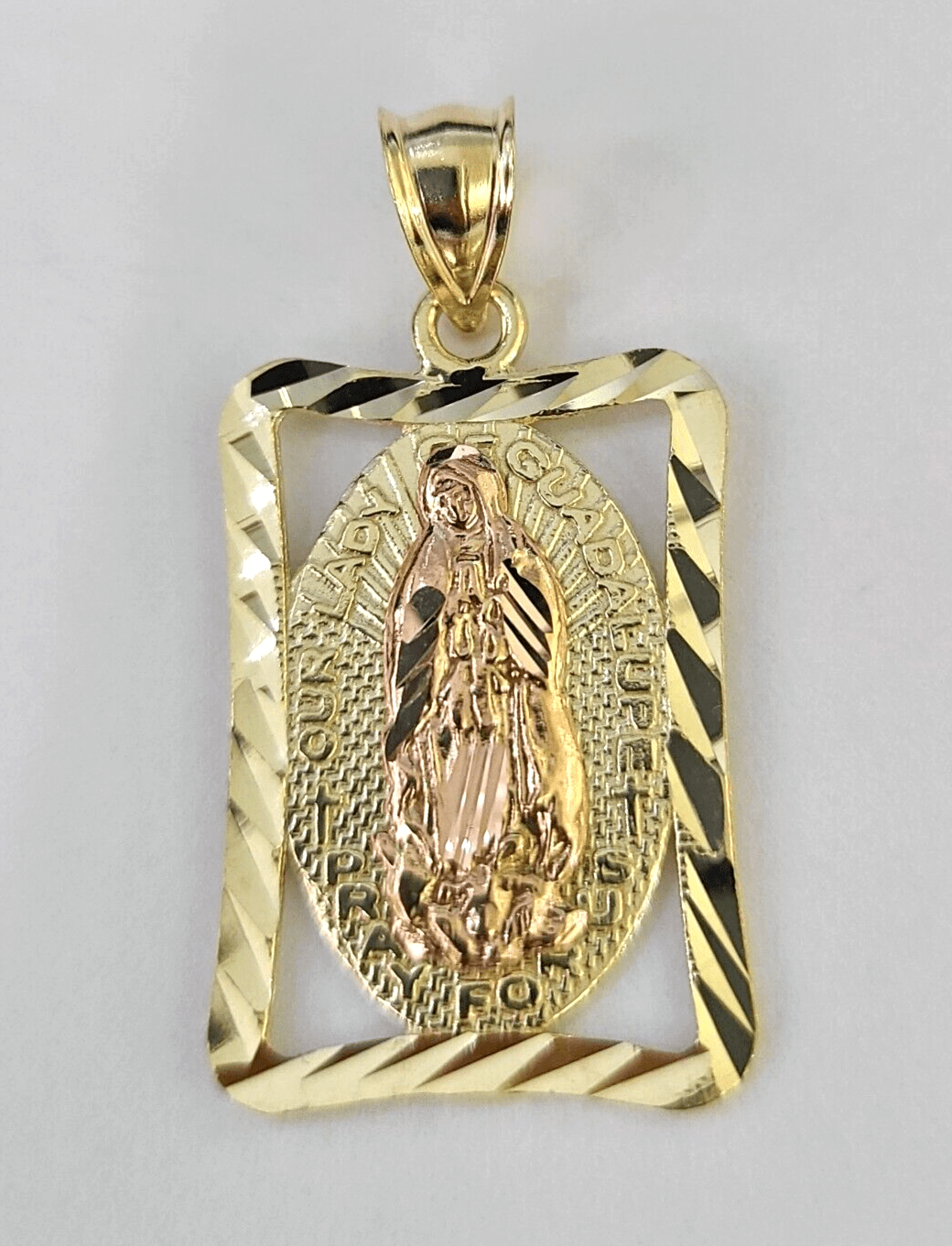 Real 10K Virgin Mary Pendent Charm 10kt Yellow Gold Holy Mother Guadalupe - GoldenlinQ