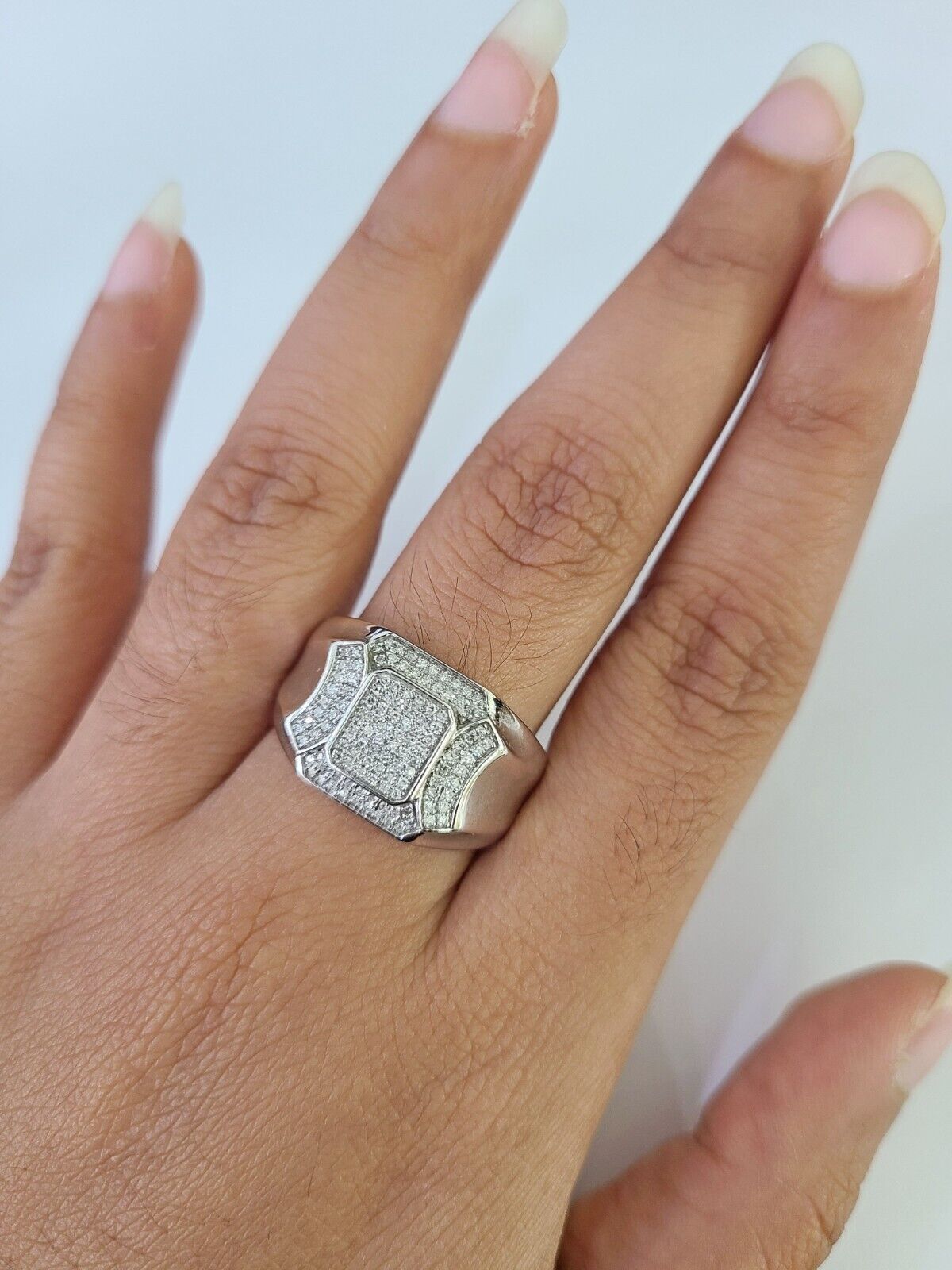 Real 10k White Diamond Ring White Gold Size 10 Mens Ring Genuine - GoldenlinQ