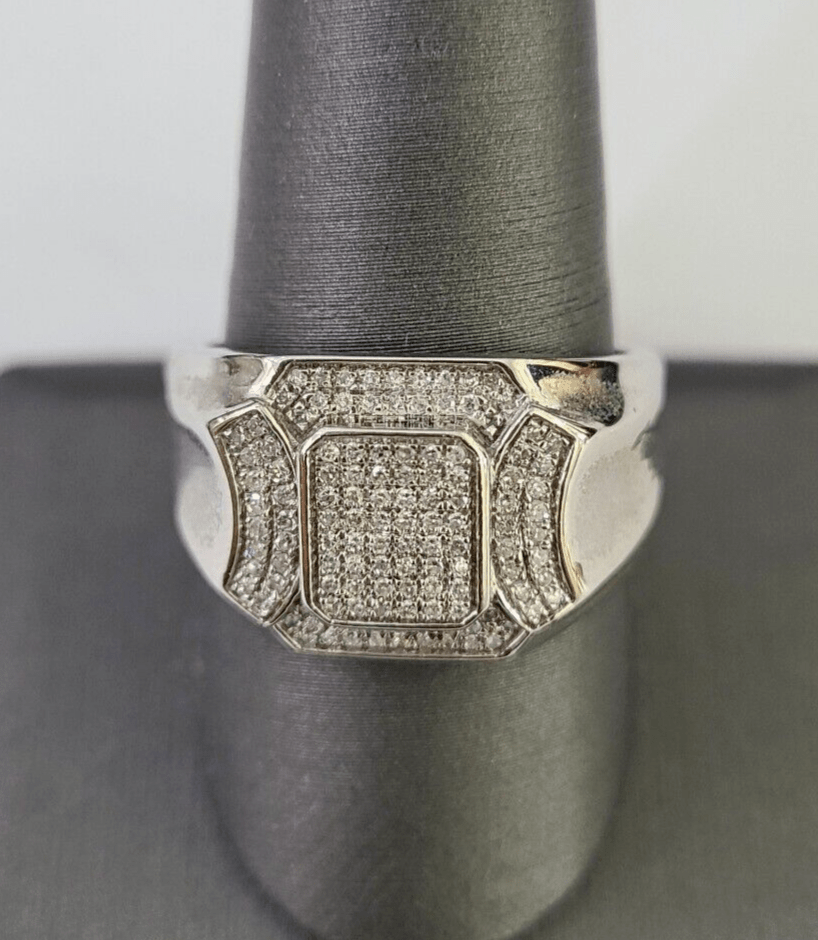 Real 10k White Diamond Ring White Gold Size 10 Mens Ring Genuine - GoldenlinQ