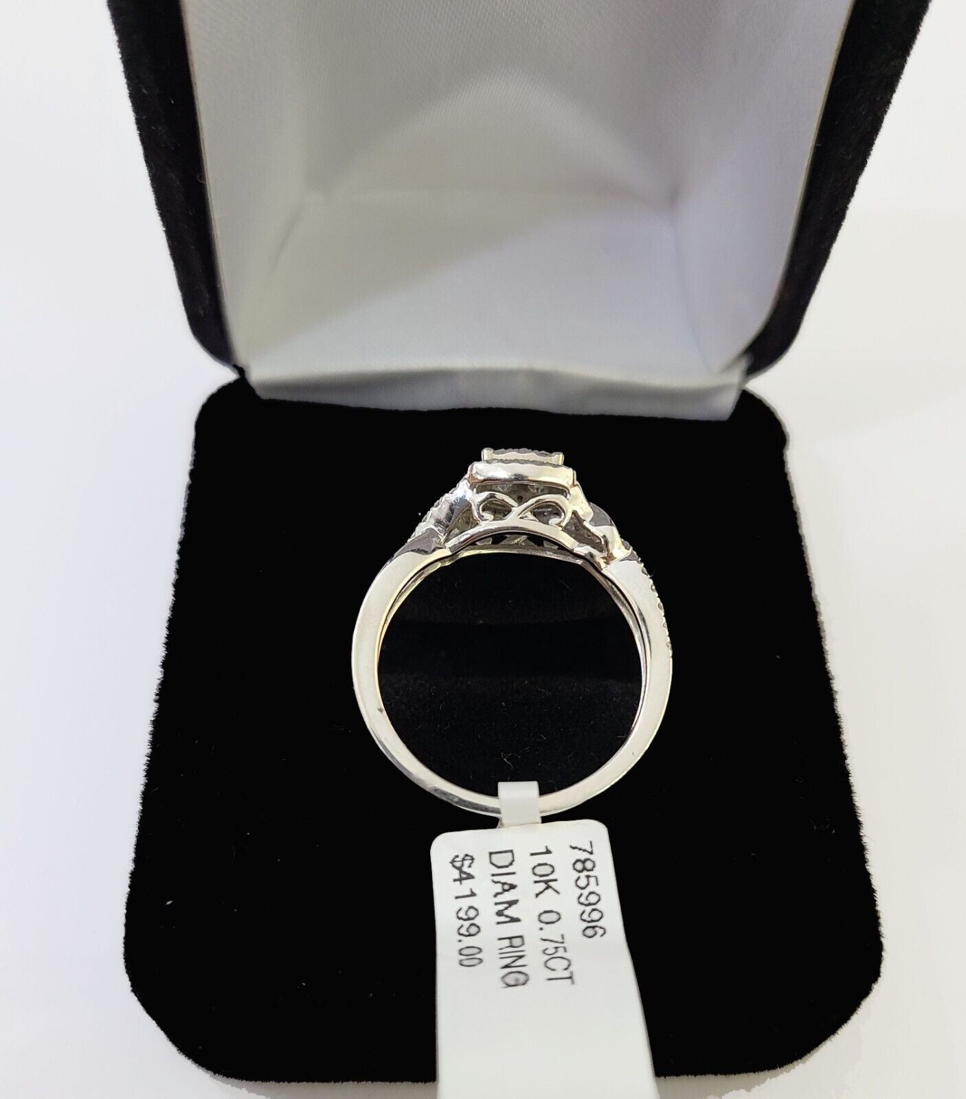 REAL 10k White Gold Diamond Ring 0.75 CT Square Shaped Ladies Engagement Wedding - GoldenlinQ