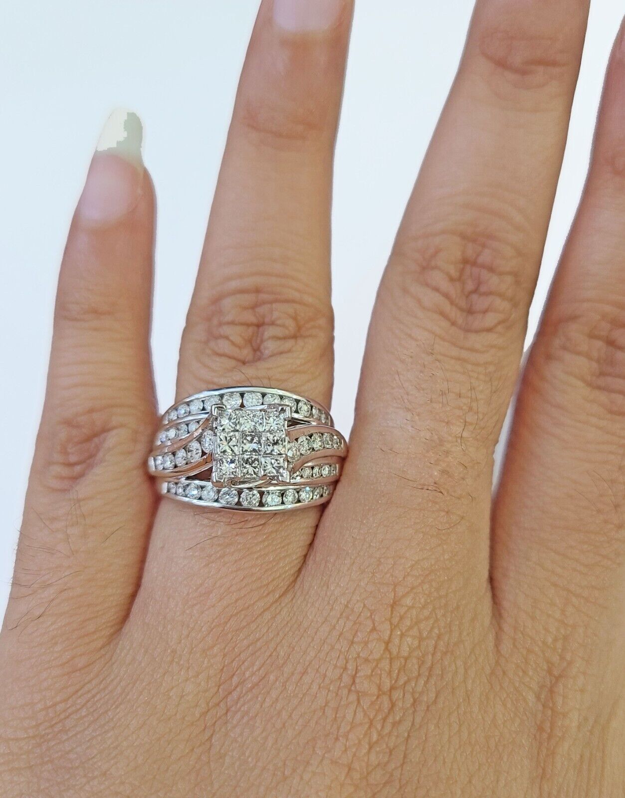 REAL 10k White Gold Diamond Ring 1.50 CT Size 7 Square Shaped Engagement Ring - GoldenlinQ