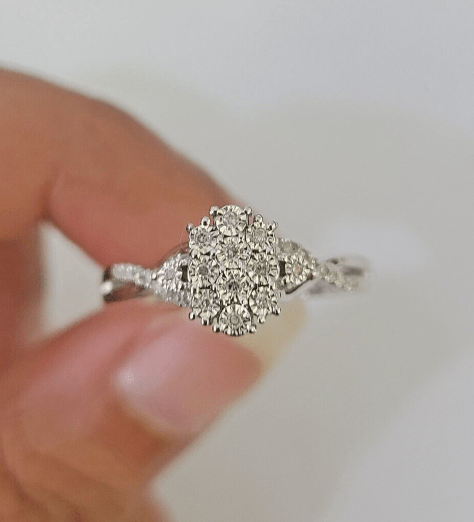 REAL 10k White Gold Diamond Ring Casual Engagement Ring Genuine - GoldenlinQ