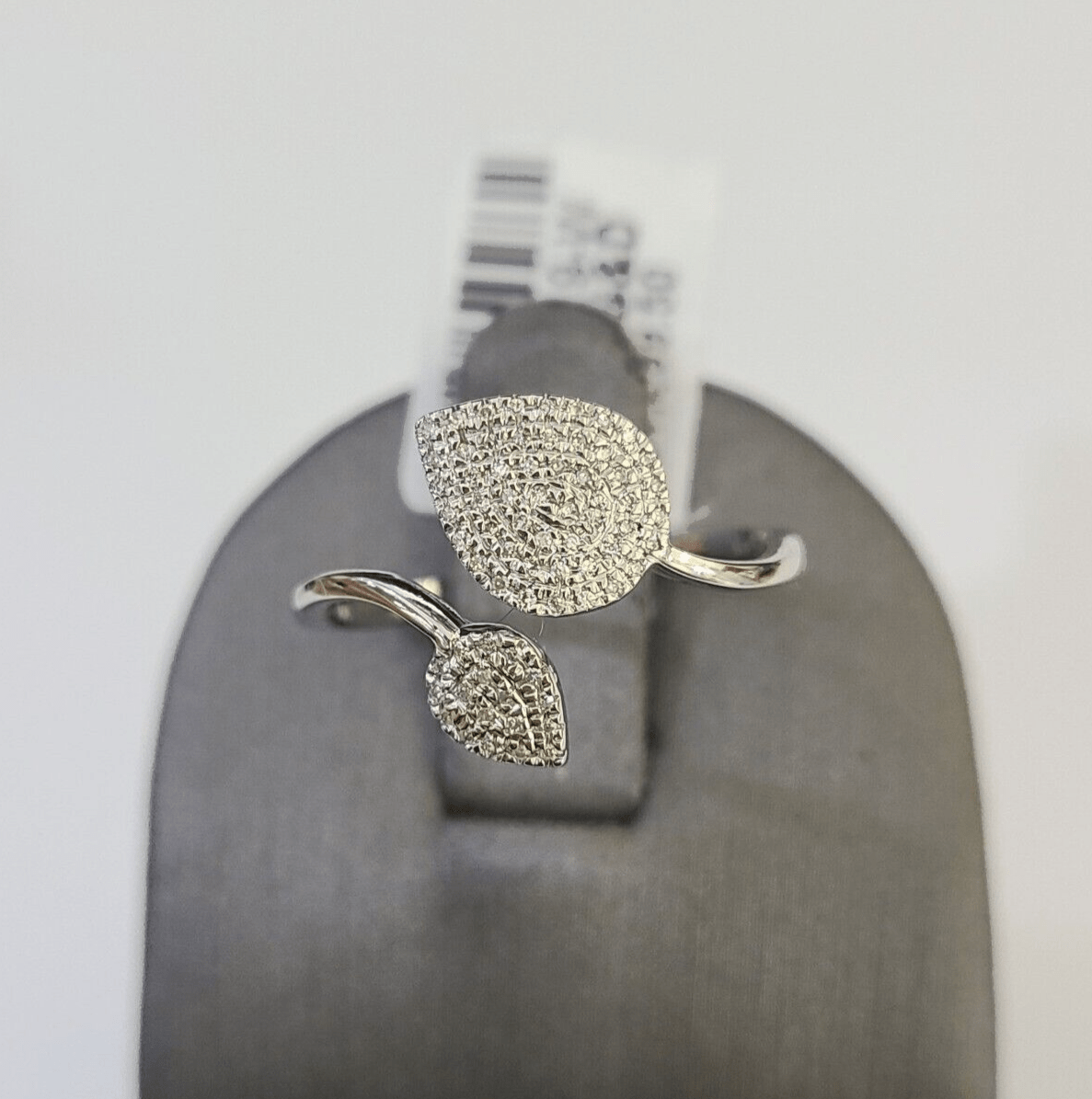 REAL 10k White Gold Diamond Ring Leaf Shaped Casual Engagement Ring Genuine - GoldenlinQ