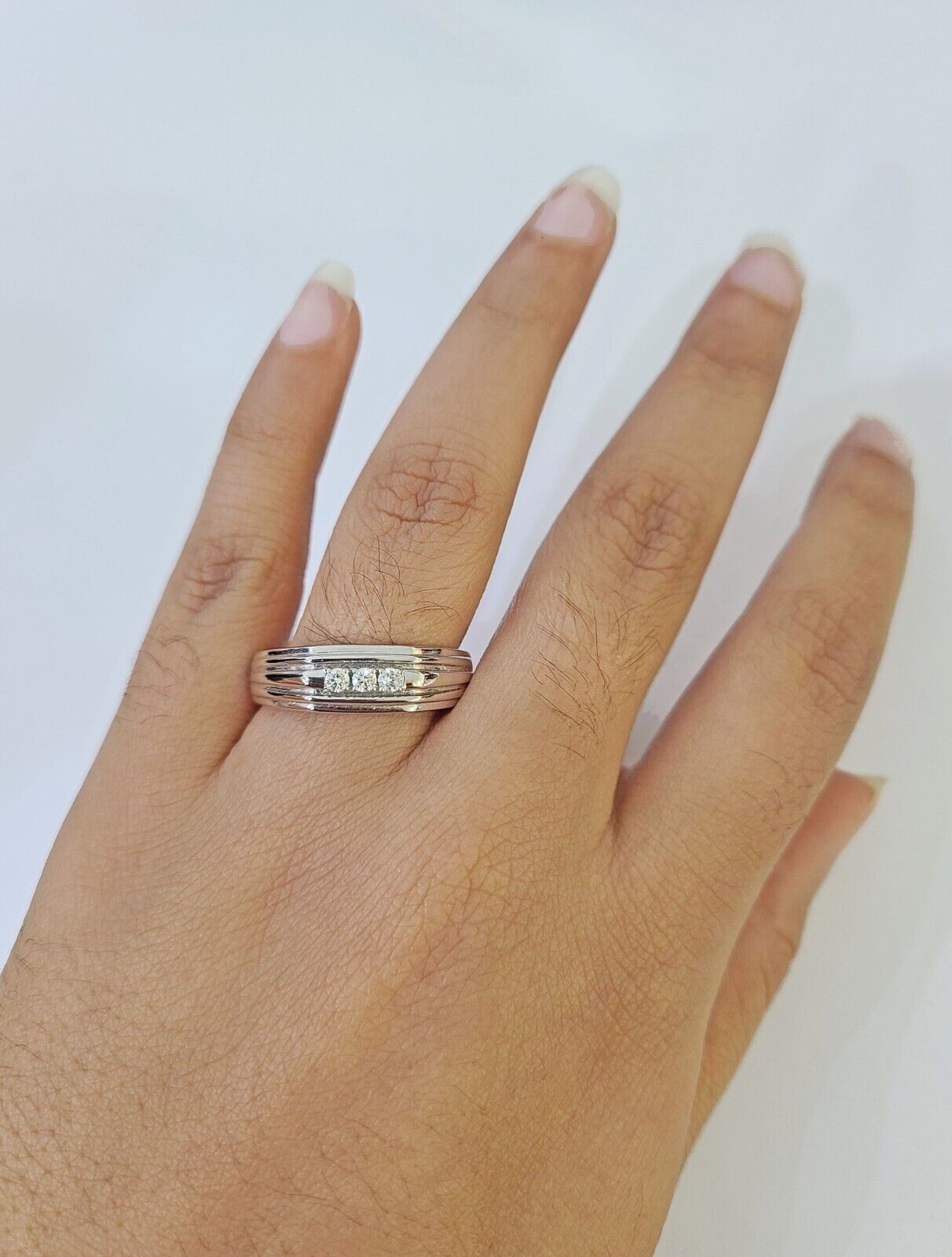 REAL 10k White Gold Diamond Ring Mens Wedding Engagement Ring Genuine - GoldenlinQ