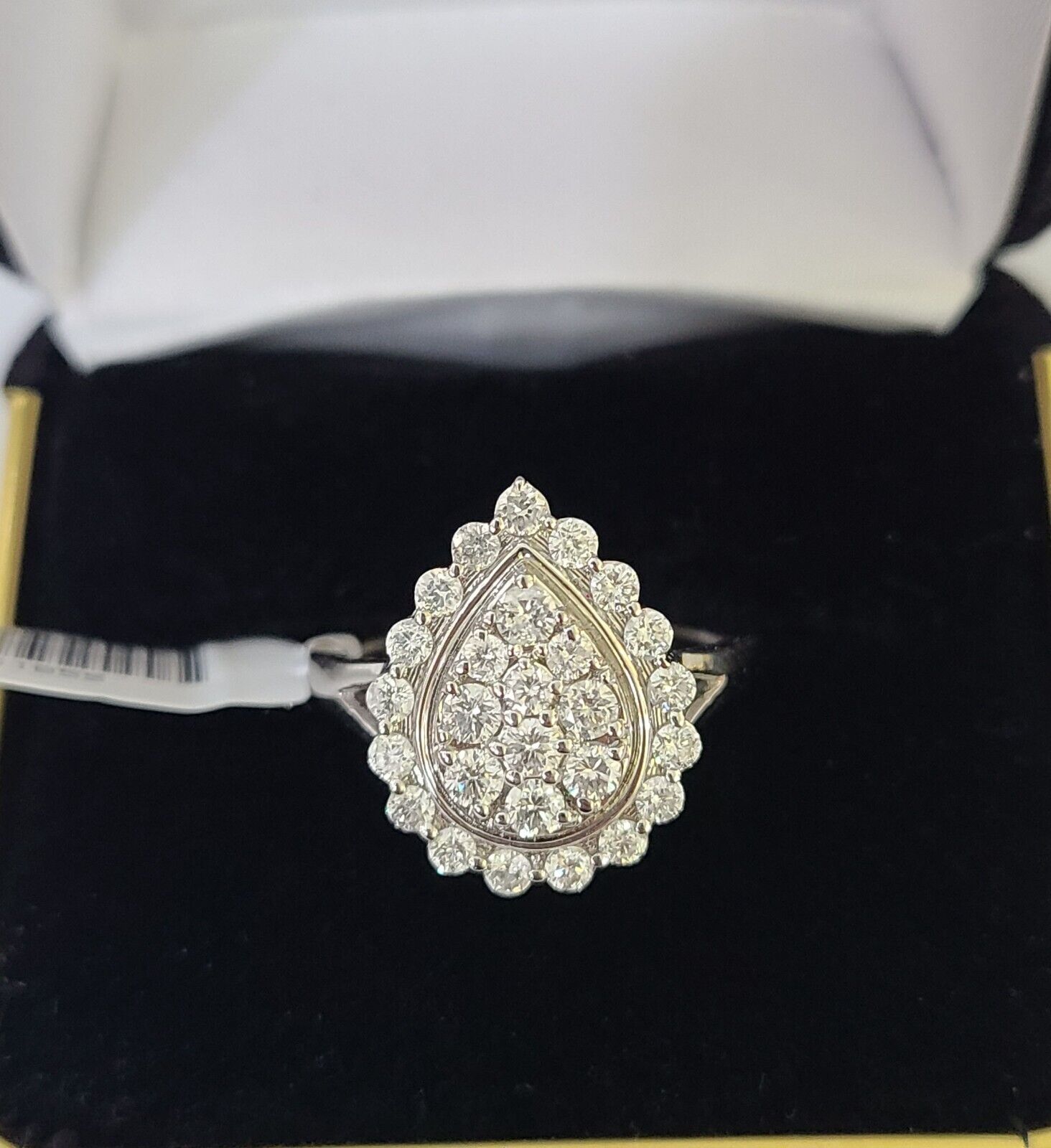 REAL 10k White Gold Diamond Ring Pear Shape Wedding Engagement Ring Genuine - GoldenlinQ