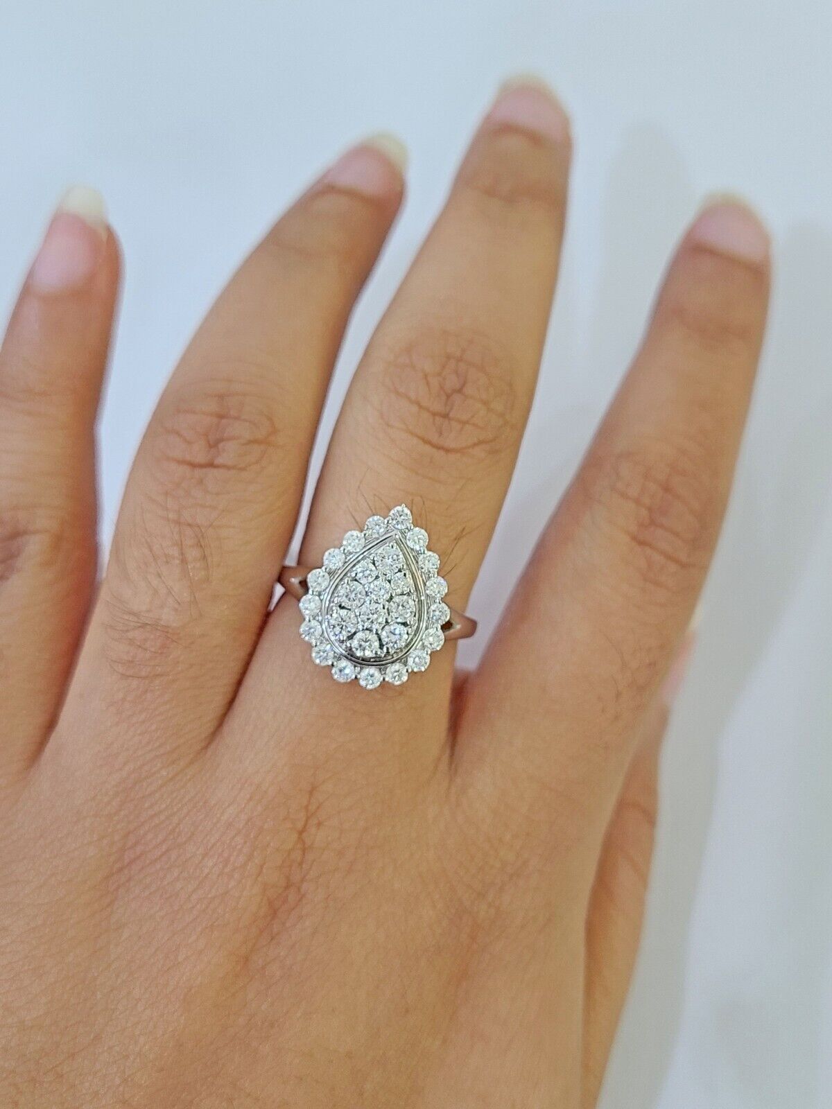 REAL 10k White Gold Diamond Ring Pear Shape Wedding Engagement Ring Genuine - GoldenlinQ