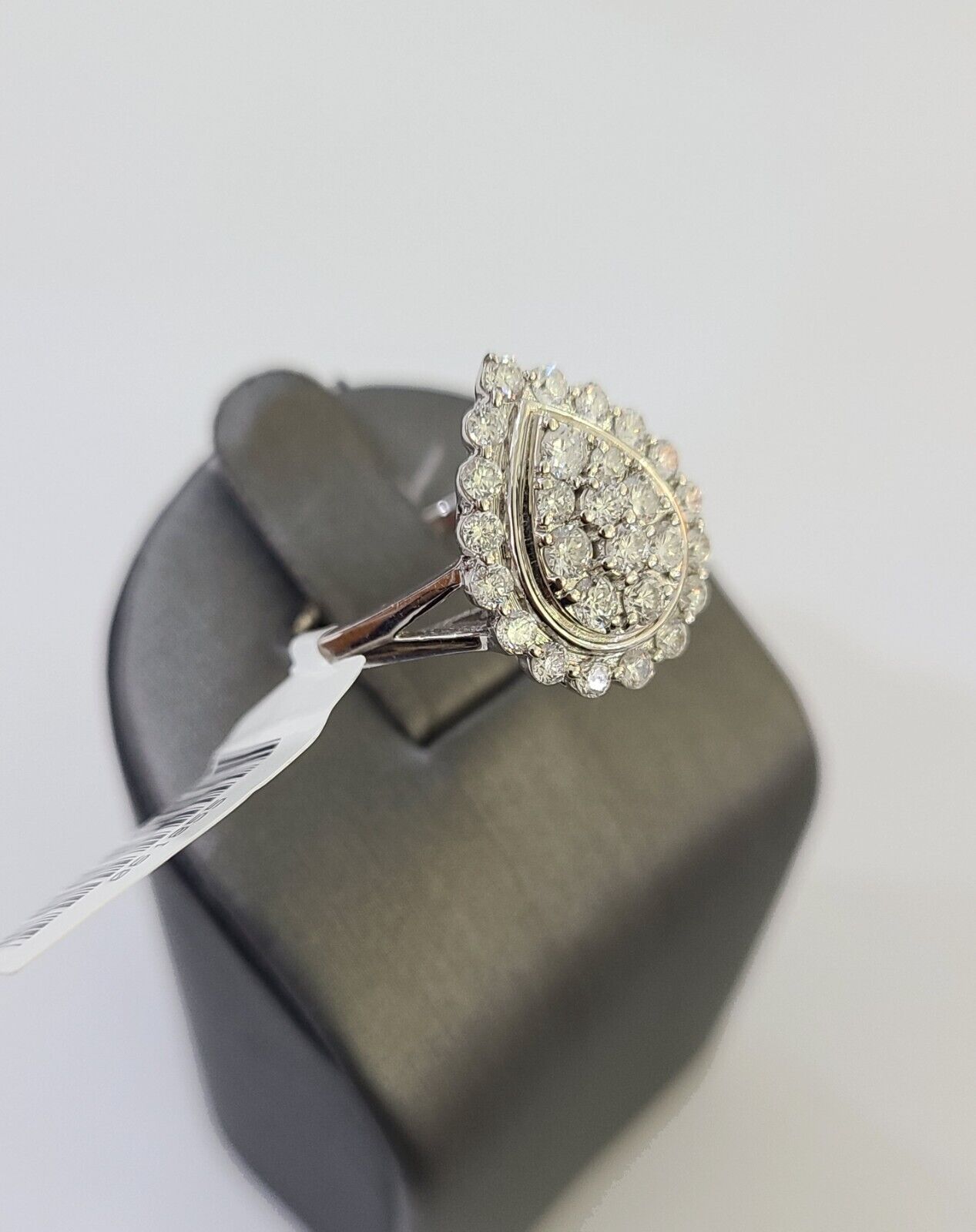 REAL 10k White Gold Diamond Ring Pear Shape Wedding Engagement Ring Genuine - GoldenlinQ