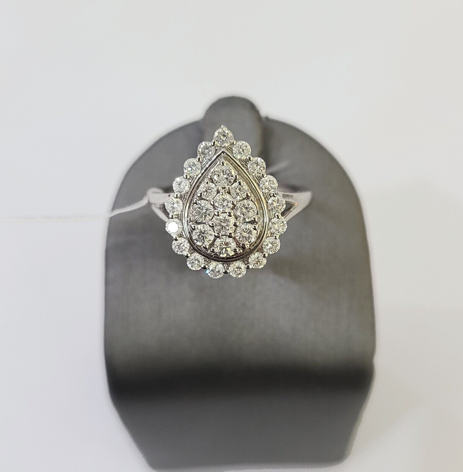 REAL 10k White Gold Diamond Ring Pear Shape Wedding Engagement Ring Genuine - GoldenlinQ