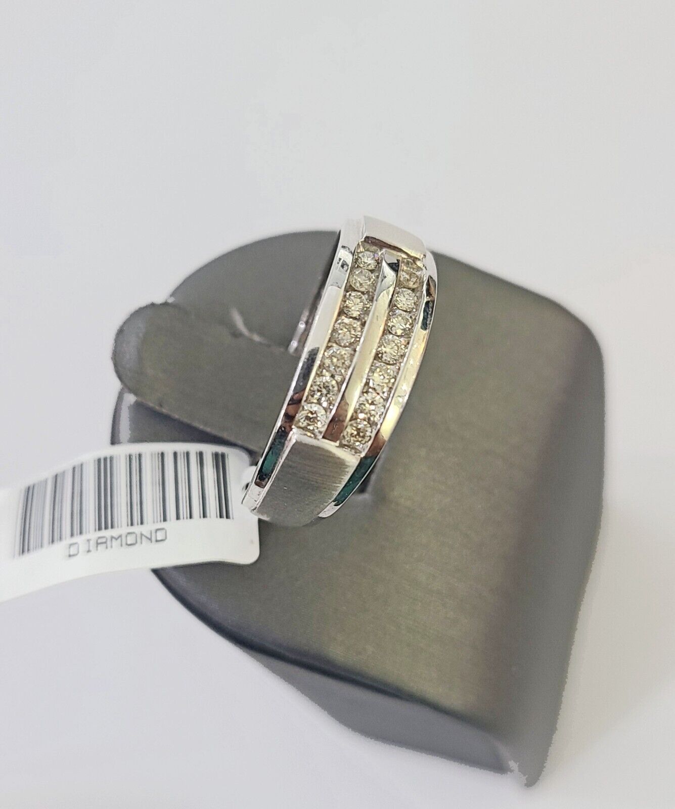 REAL 10k White Gold Diamond Ring Two Row Wedding Engagement Ring Genuine - GoldenlinQ