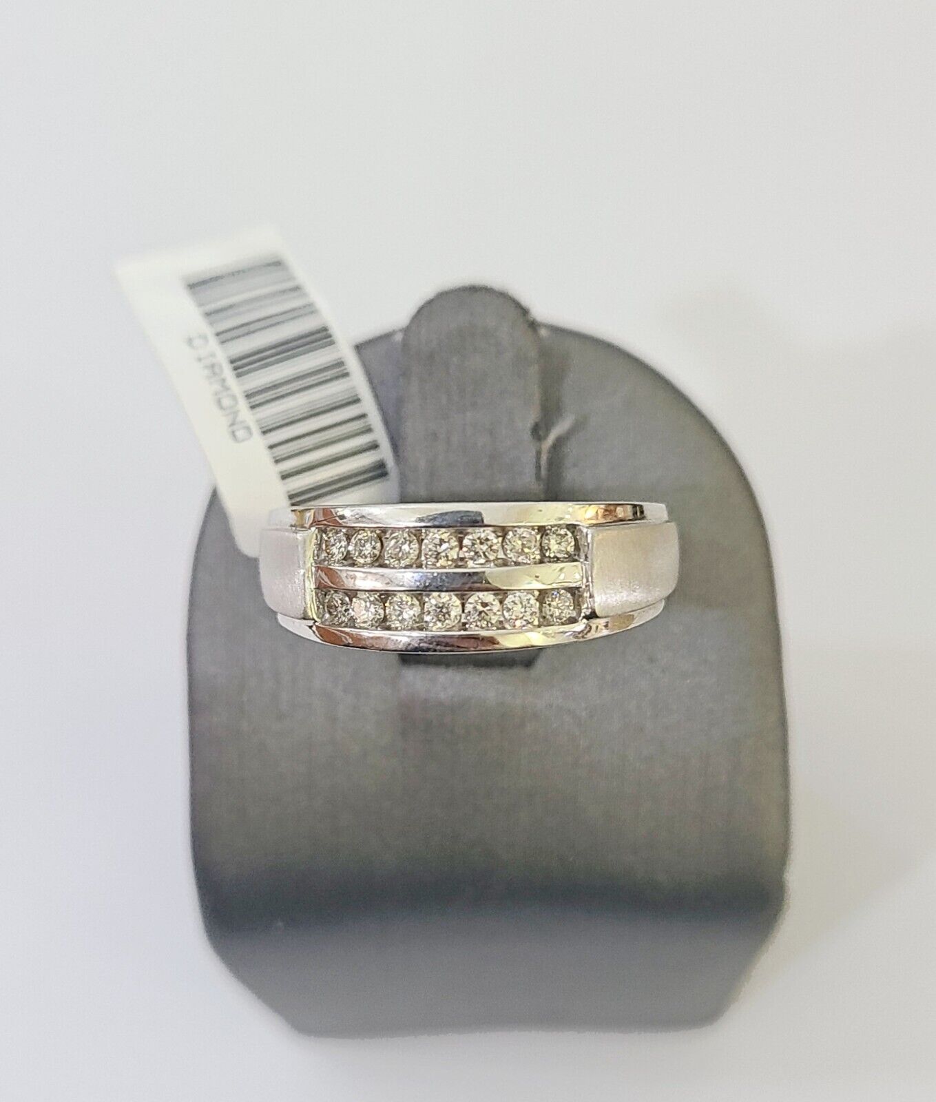 REAL 10k White Gold Diamond Ring Two Row Wedding Engagement Ring Genuine - GoldenlinQ