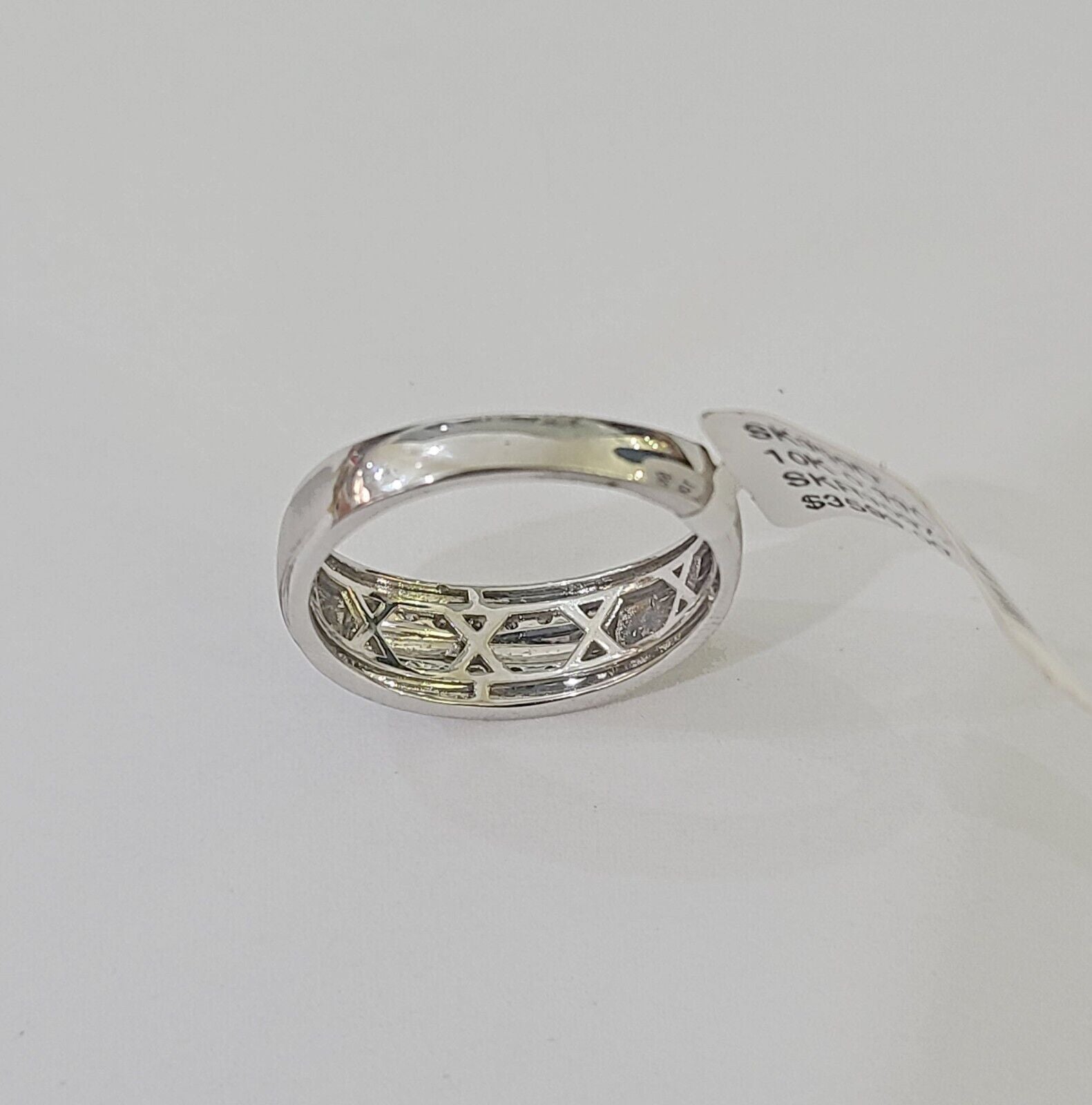 REAL 10k White Gold Diamond Ring Two Row Wedding Engagement Ring Genuine - GoldenlinQ