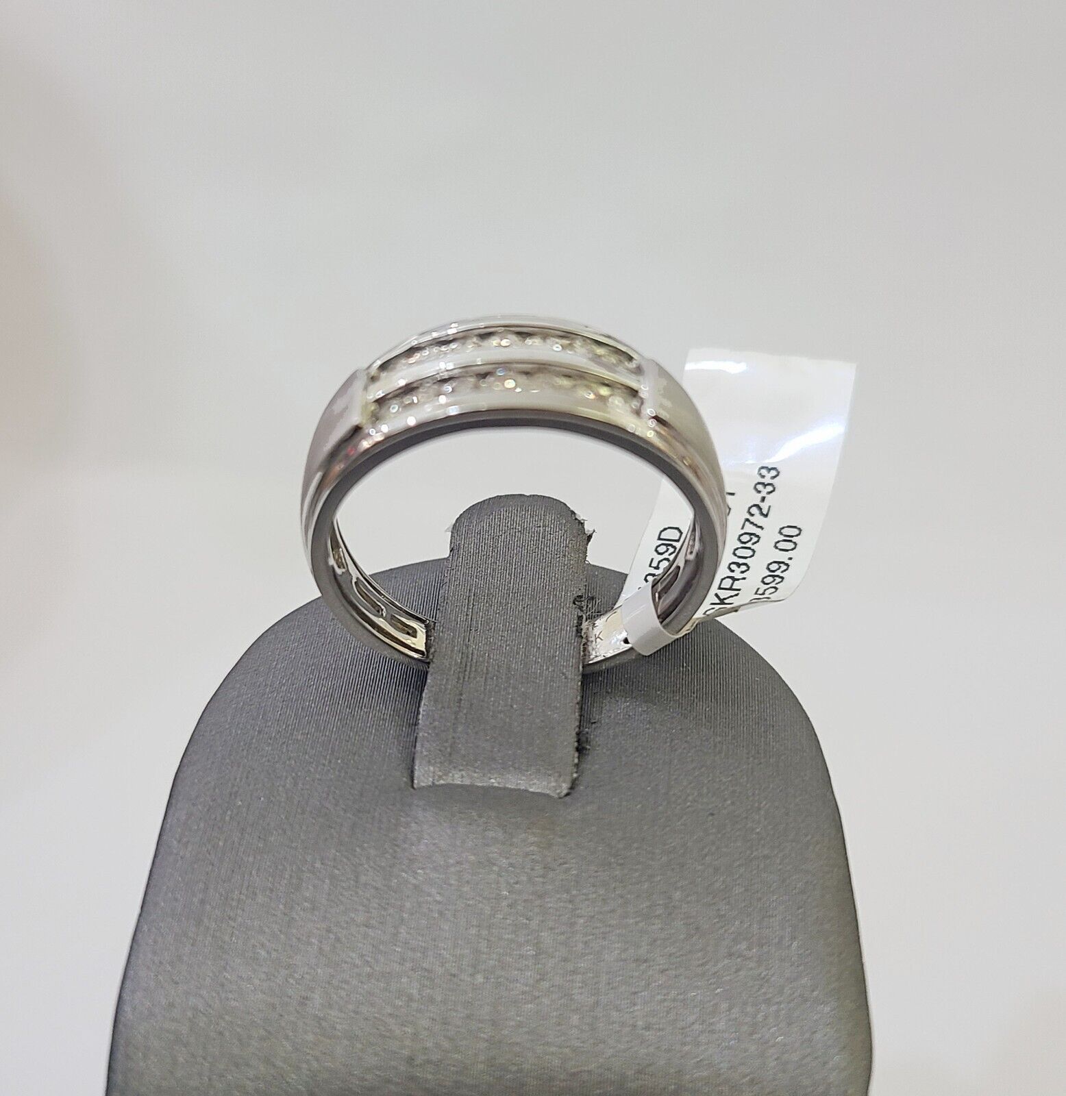 REAL 10k White Gold Diamond Ring Two Row Wedding Engagement Ring Genuine - GoldenlinQ