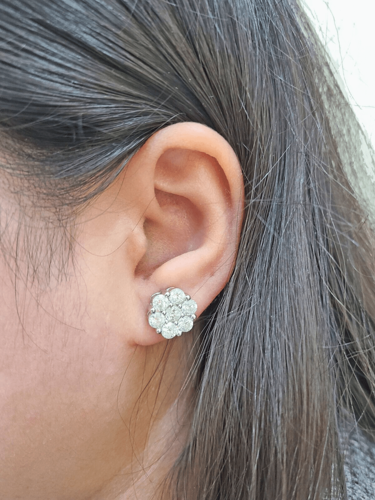 Real 10k White Gold Earring Stud Diamond 3.39CT Round Design Unisex Screw Back - GoldenlinQ