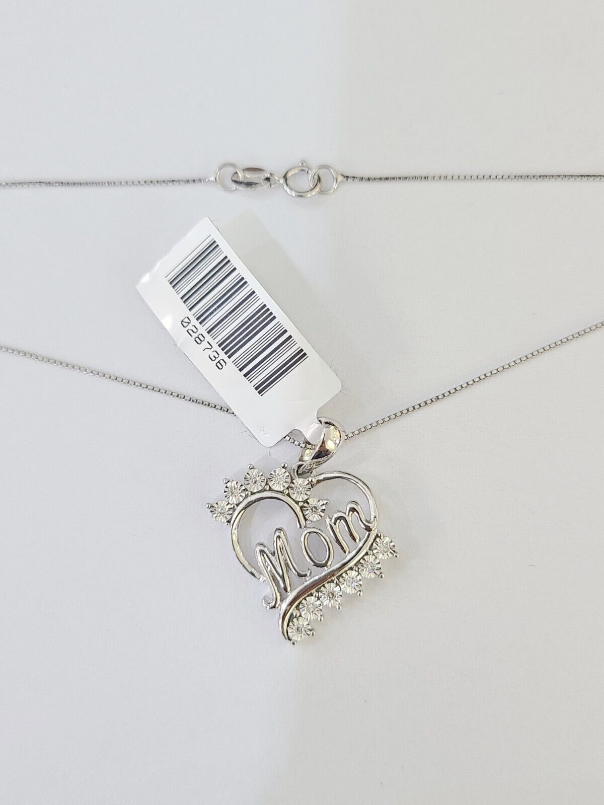 Real 10k White Gold Heart Diamond Mom Pendant Box Chain Necklace Set Women - GoldenlinQ