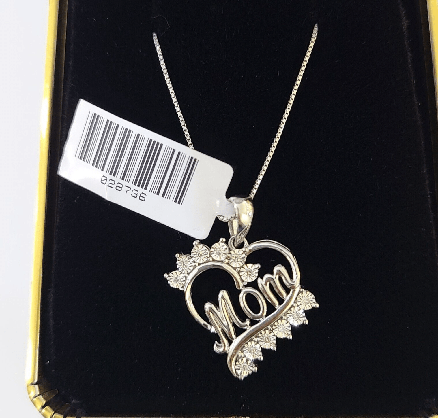 Real 10k White Gold Heart Diamond Mom Pendant Box Chain Necklace Set Women - GoldenlinQ