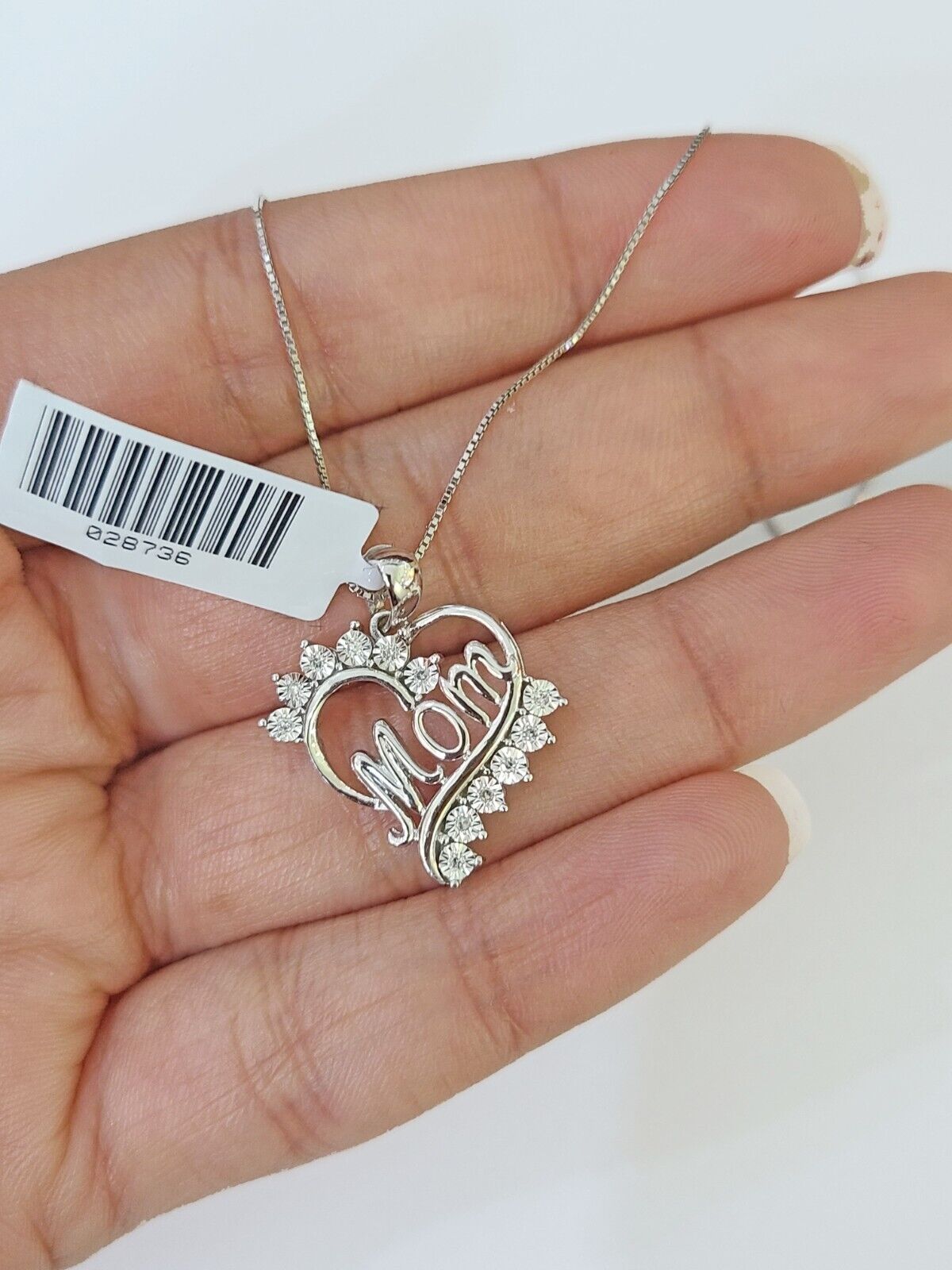 Real 10k White Gold Heart Diamond Mom Pendant Box Chain Necklace Set Women - GoldenlinQ