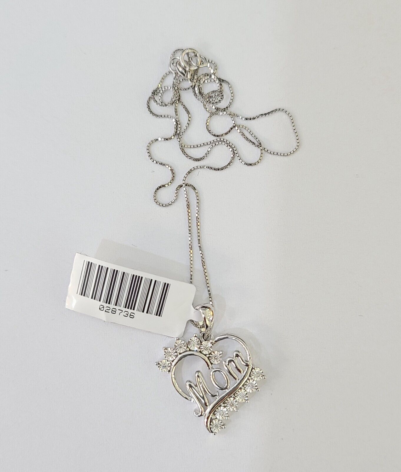 Real 10k White Gold Heart Diamond Mom Pendant Box Chain Necklace Set Women - GoldenlinQ