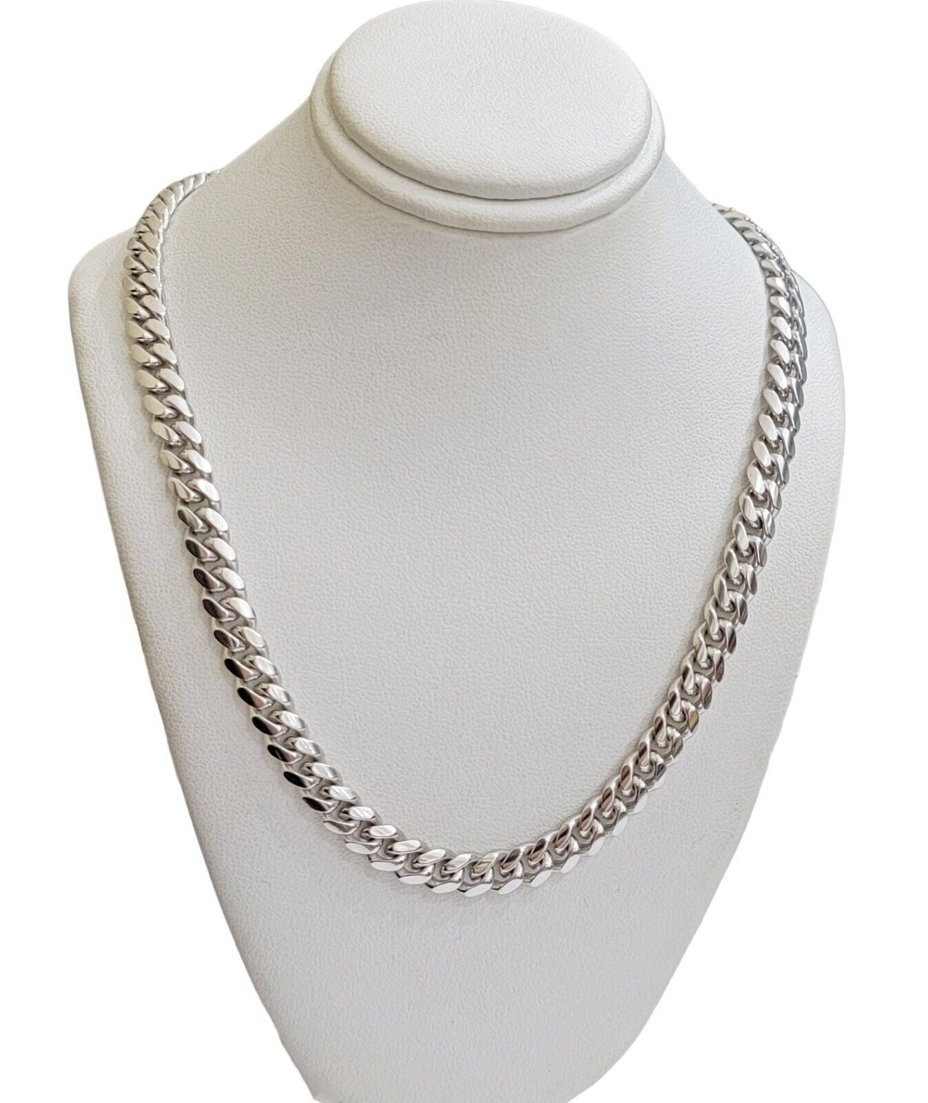 Real 10k White Gold Miami Cuban Link Chain 8mm Solid Necklace 26" Inch SOLID 10K - GoldenlinQ
