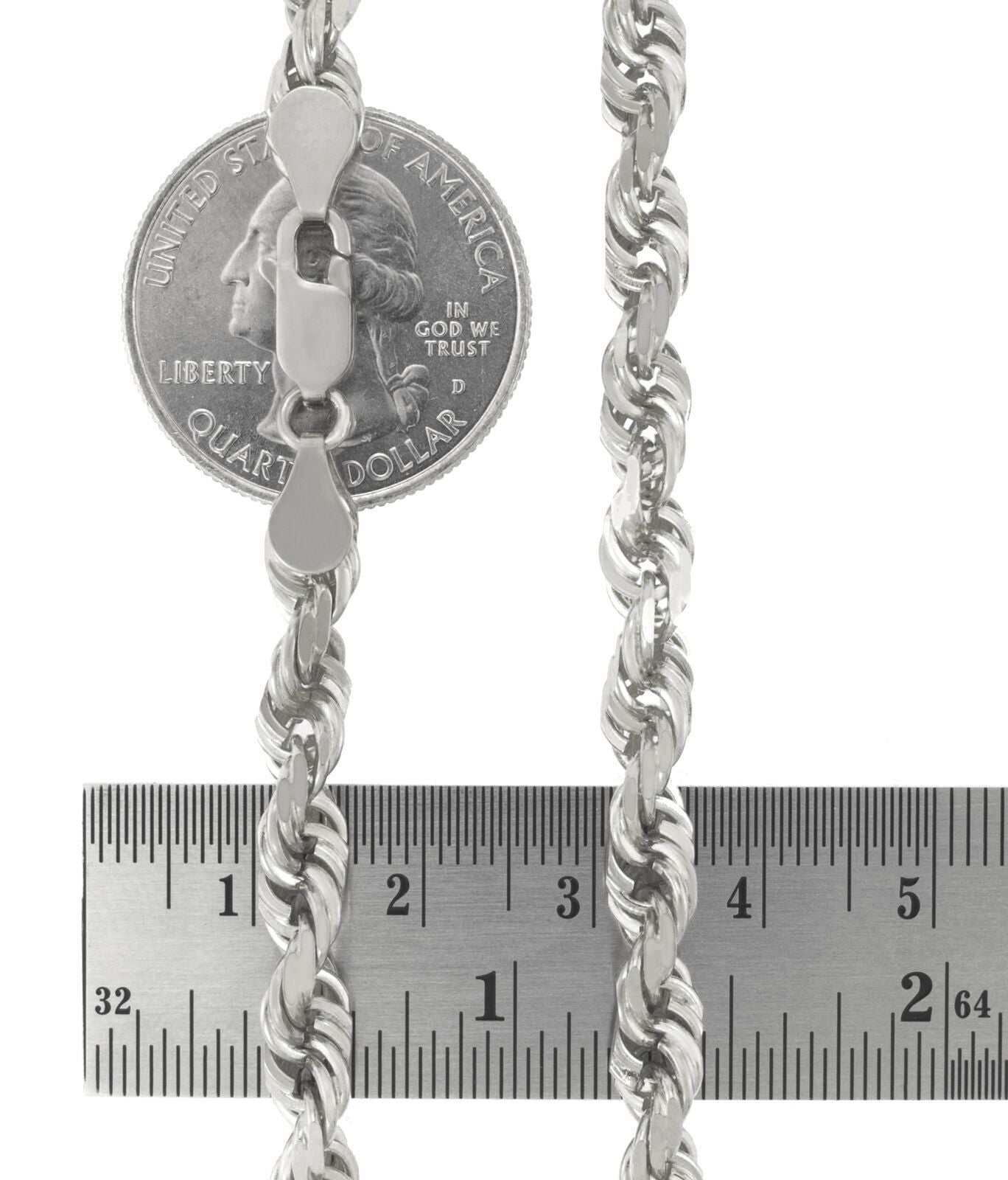 Real 10K White Gold Rope Chain 6mm Necklace 20 - 24'' Inches Lobster Lock 10kt - GoldenlinQ