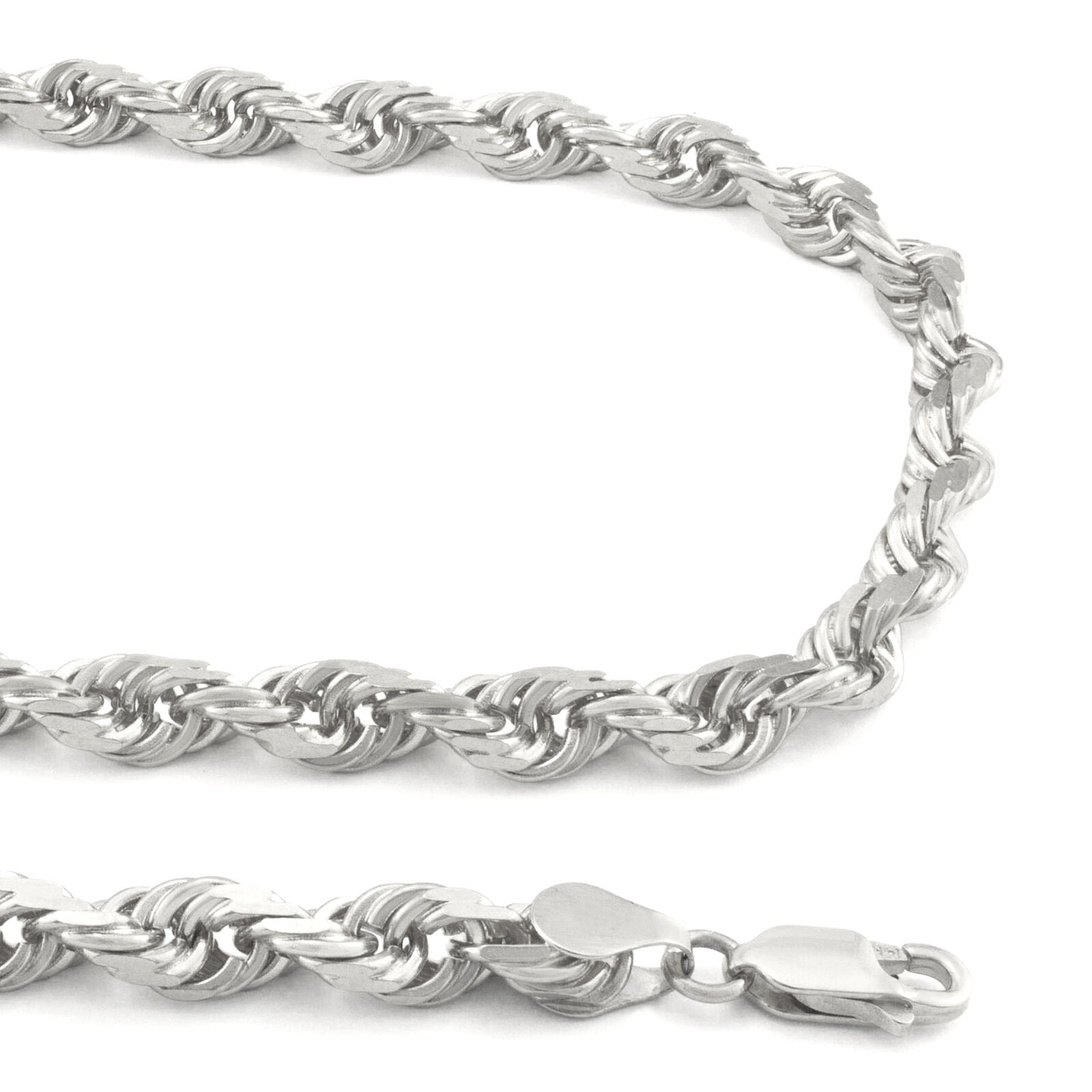 Real 10K White Gold Rope Chain 6mm Necklace 22'' Inches Lobster Lock 10kt - GoldenlinQ