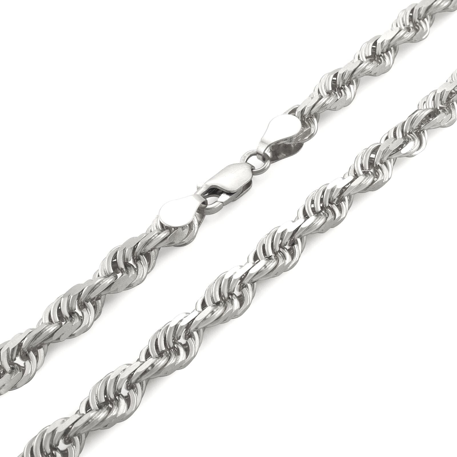 Real 10K White Gold Rope Chain 6mm Necklace 22'' Inches Lobster Lock 10kt - GoldenlinQ