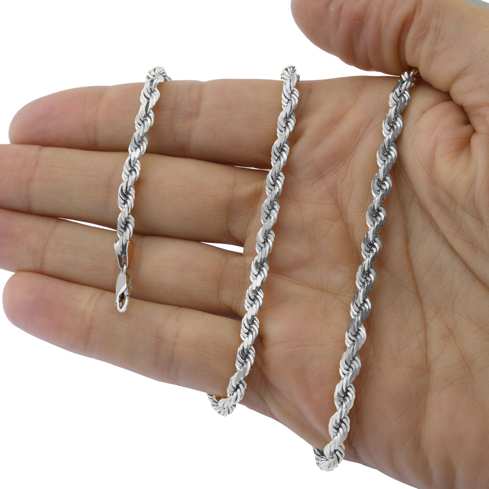 Real 10K White Gold Rope Chain 6mm Necklace 22'' Inches Lobster Lock 10kt - GoldenlinQ