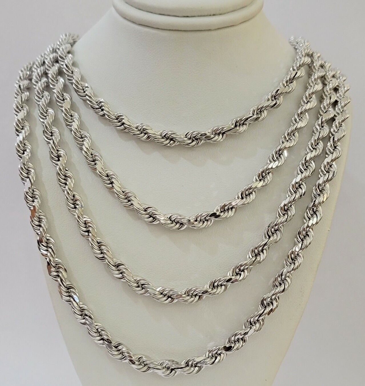 Real 10k White Gold Rope Chain Necklace 22 Inch 6mm Diamond Cuts Mens 10KT SOLID - GoldenlinQ