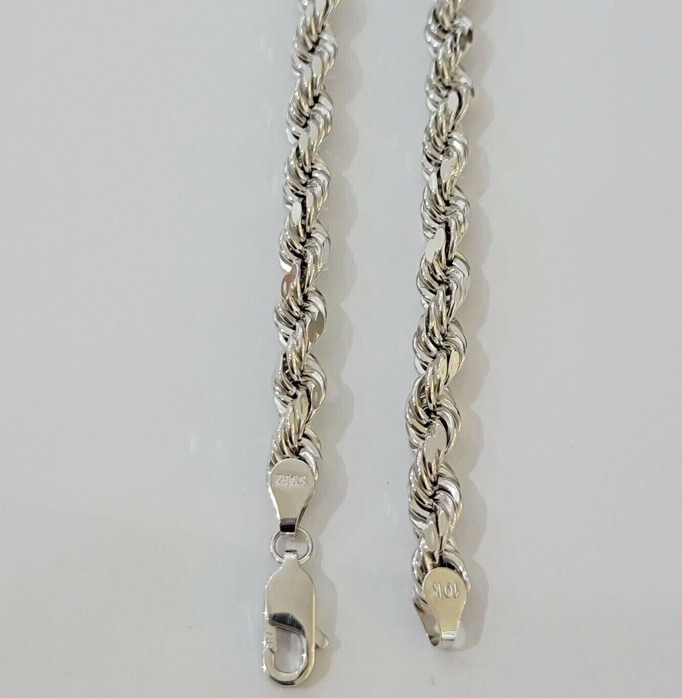 Real 10k White Gold Rope Chain Necklace 22 Inch 6mm Diamond Cuts Mens 10KT SOLID - GoldenlinQ