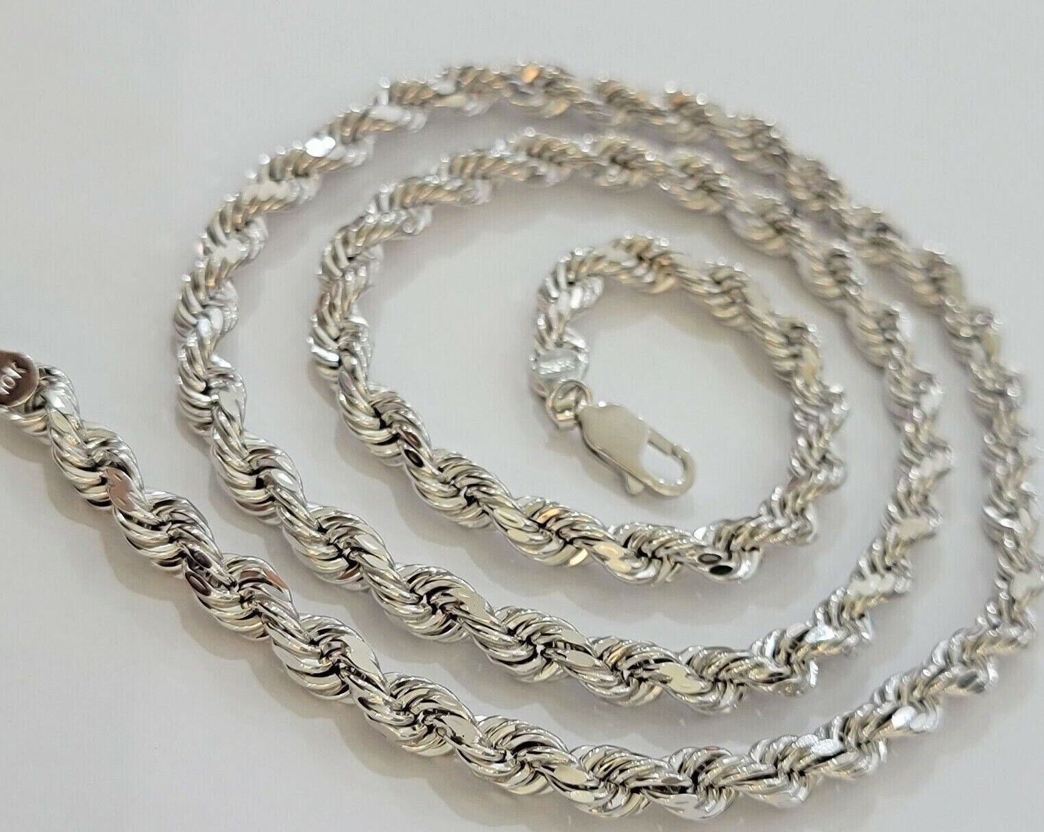 Real 10k White Gold Rope Chain Necklace 22 Inch 6mm Diamond Cuts Mens 10KT SOLID - GoldenlinQ