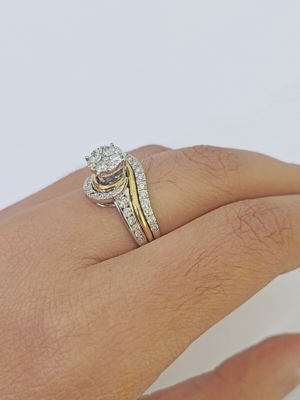 Real 10k White Yellow Gold Diamond Ring Womens Ring Genuine 10Kt - GoldenlinQ