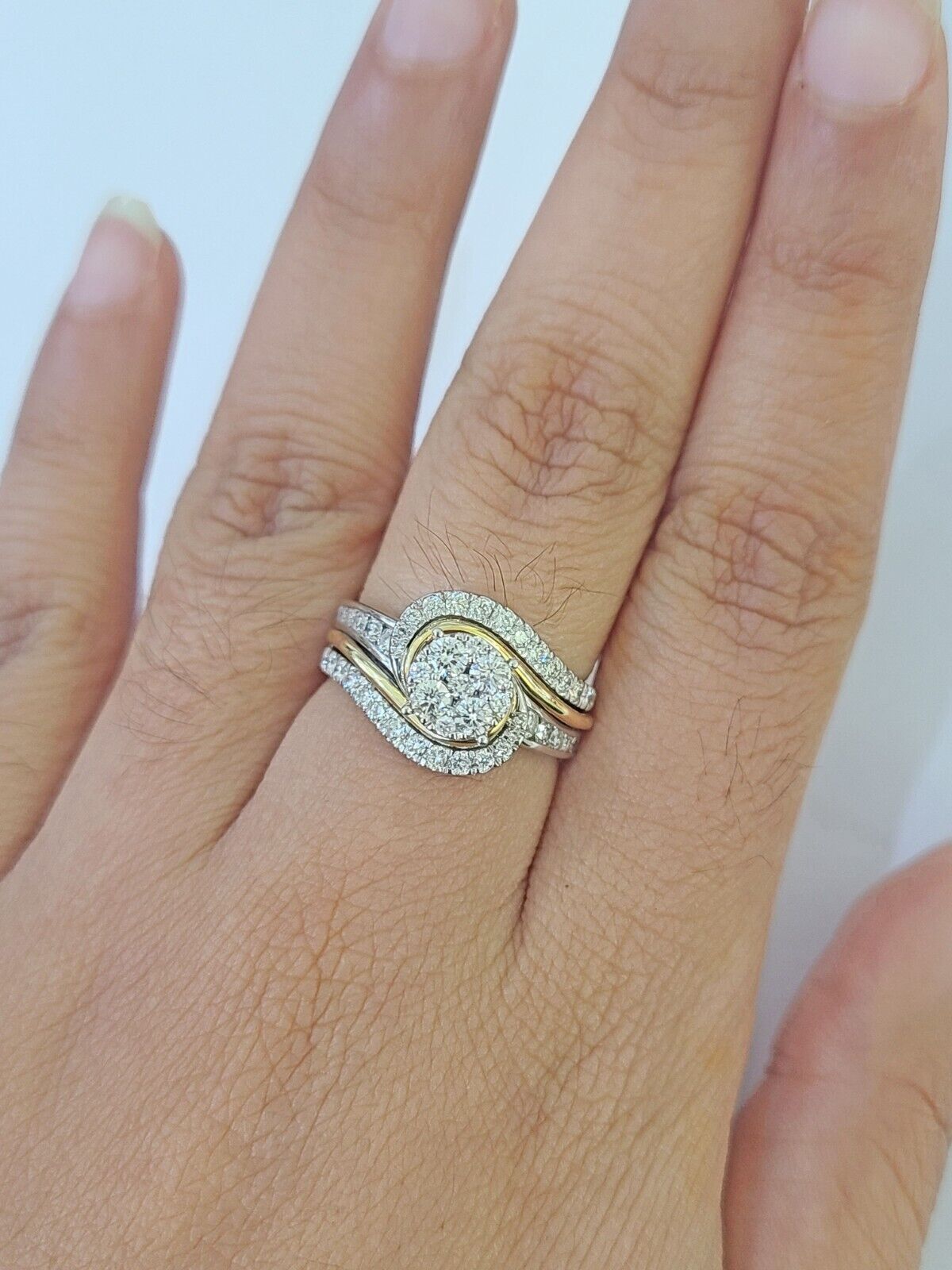 Real 10k White Yellow Gold Diamond Ring Womens Ring Genuine 10Kt - GoldenlinQ